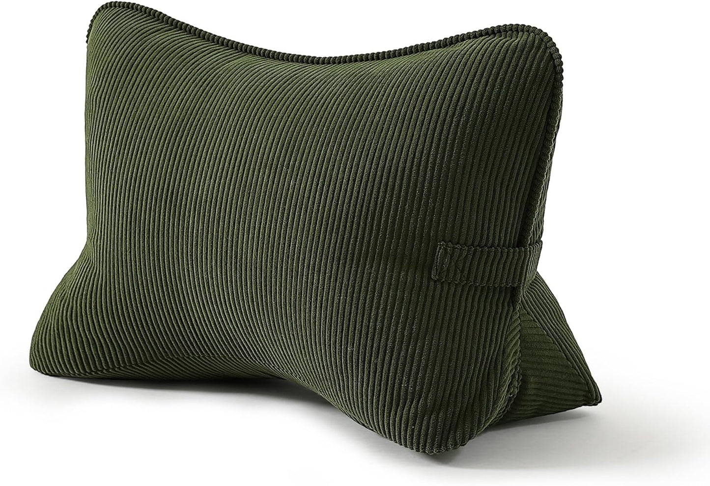 Corduroy Ergonomic Lumbar Support Pillow for Sitting Support, Triangle Back Cushion for Sofa, Armchair & Bed, Washable Cover, Avocado Green