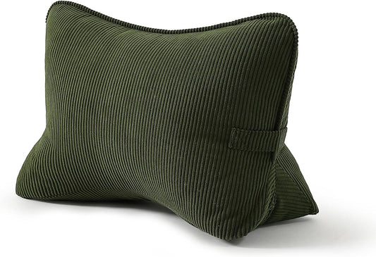 Corduroy Ergonomic Lumbar Support Pillow for Sitting Support, Triangle Back Cushion for Sofa, Armchair & Bed, Washable Cover, Avocado Green