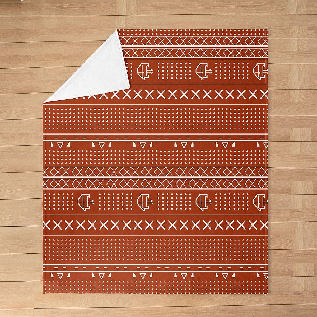 Exotic Geometric Throw Blanket Ethnic African Inspired Boho Plush Blanket for Women Men Soft Rusty Red Stripe Line Fleece Blanket Arrow Fuzzy Blanket Room Decor Flannel Blanket Throw 50"x60"