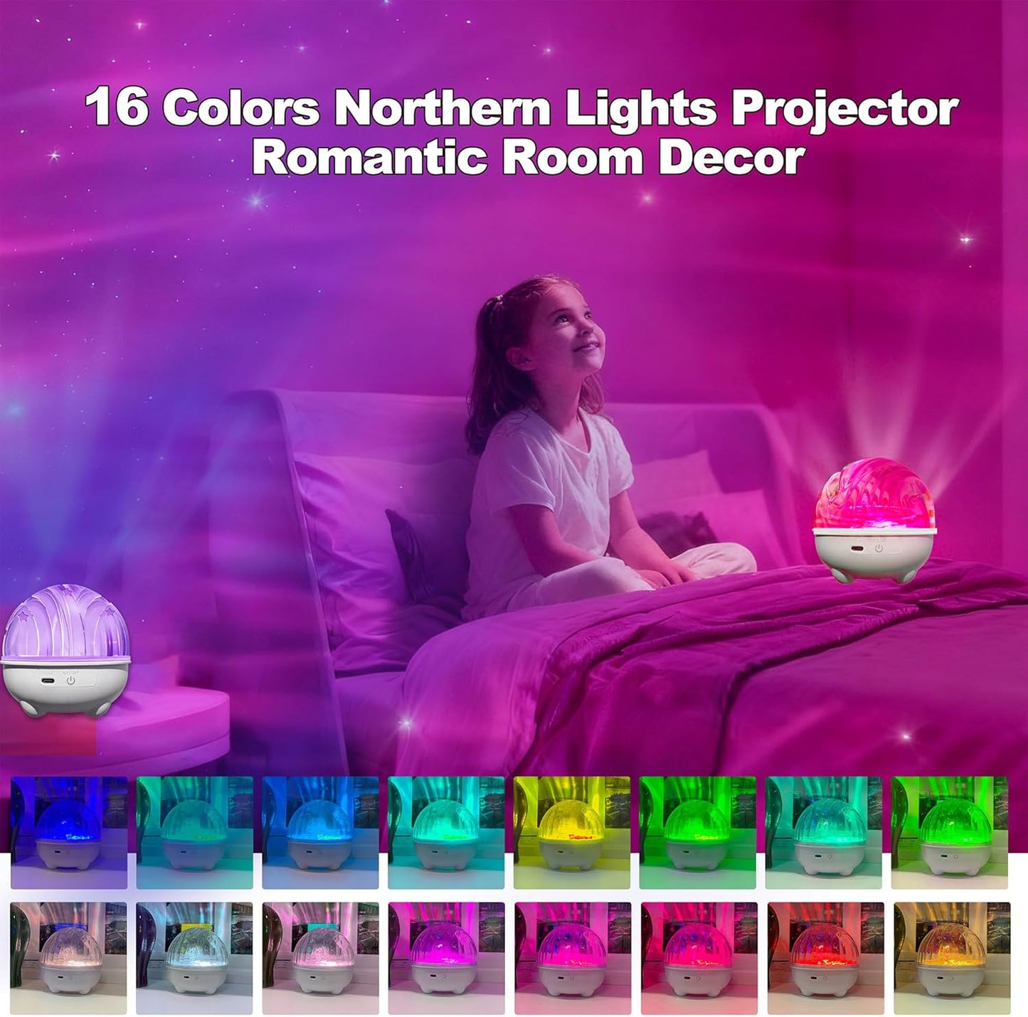 Rechargeable Northern Lights Projector, 16 Color Remote Aurora Galaxy Projector for Kids Teen Girl Gift, Rotating Dimmable Ocean Shower Lamp Mood Lighting for Room Bedroom Bathroom