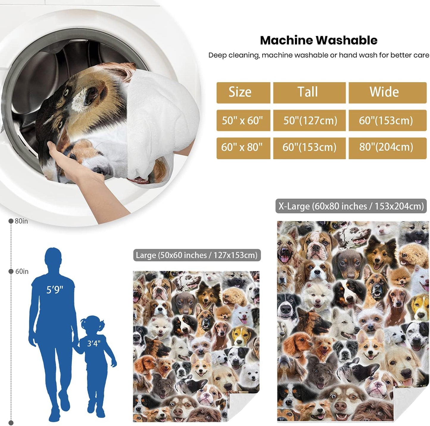 Twin Size Fleece Throw Blanket for Bed Couch Sofa, Fuzzy Soft Cozy Blankets and Throws Warm Lightweight Plush Blanket for Women Men, 60 x 80 inches, Cute Dogs Pattern