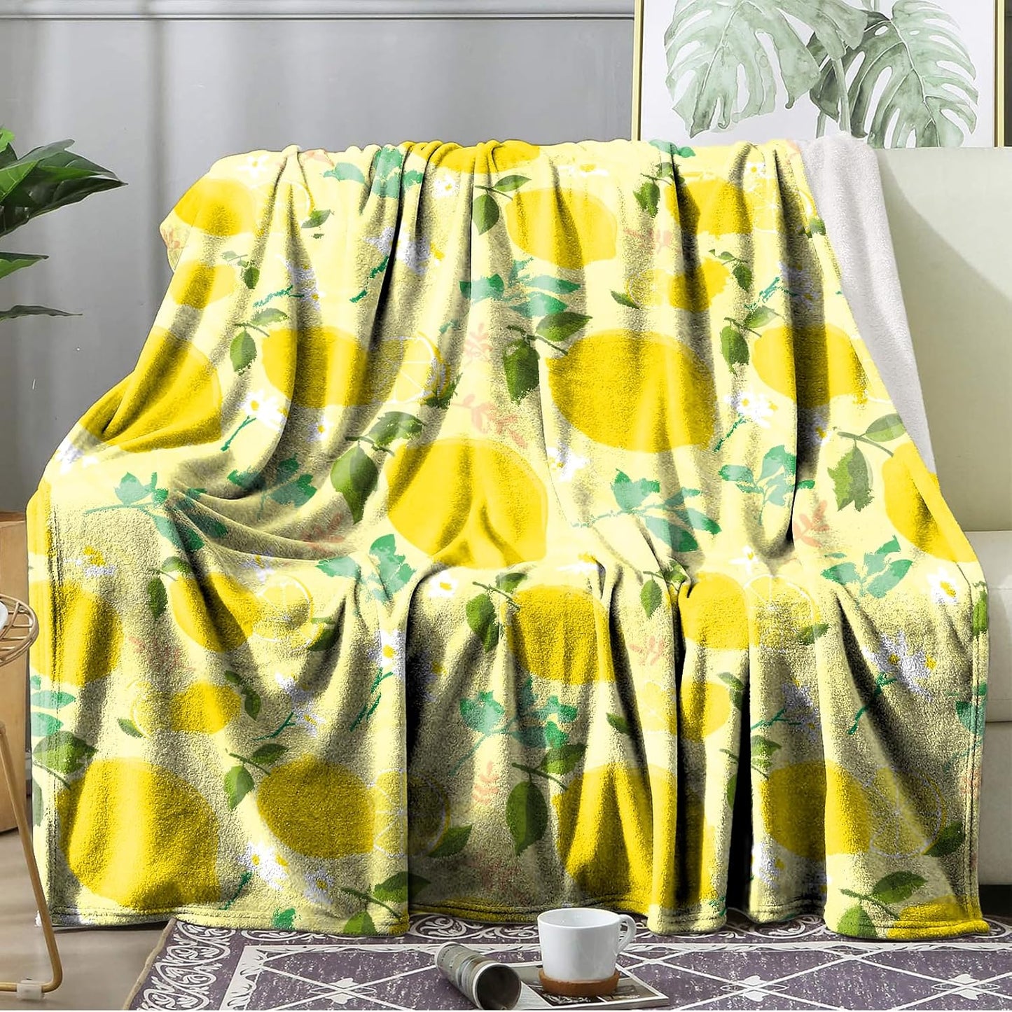 Ultra Soft Fleece Blanket- Lightweight & Warm Throw Blanket for Couch, Cozy Plush Sherpa Blanket for Adults Kids, Durable & Easy Care (Lemon, 50x60 in)