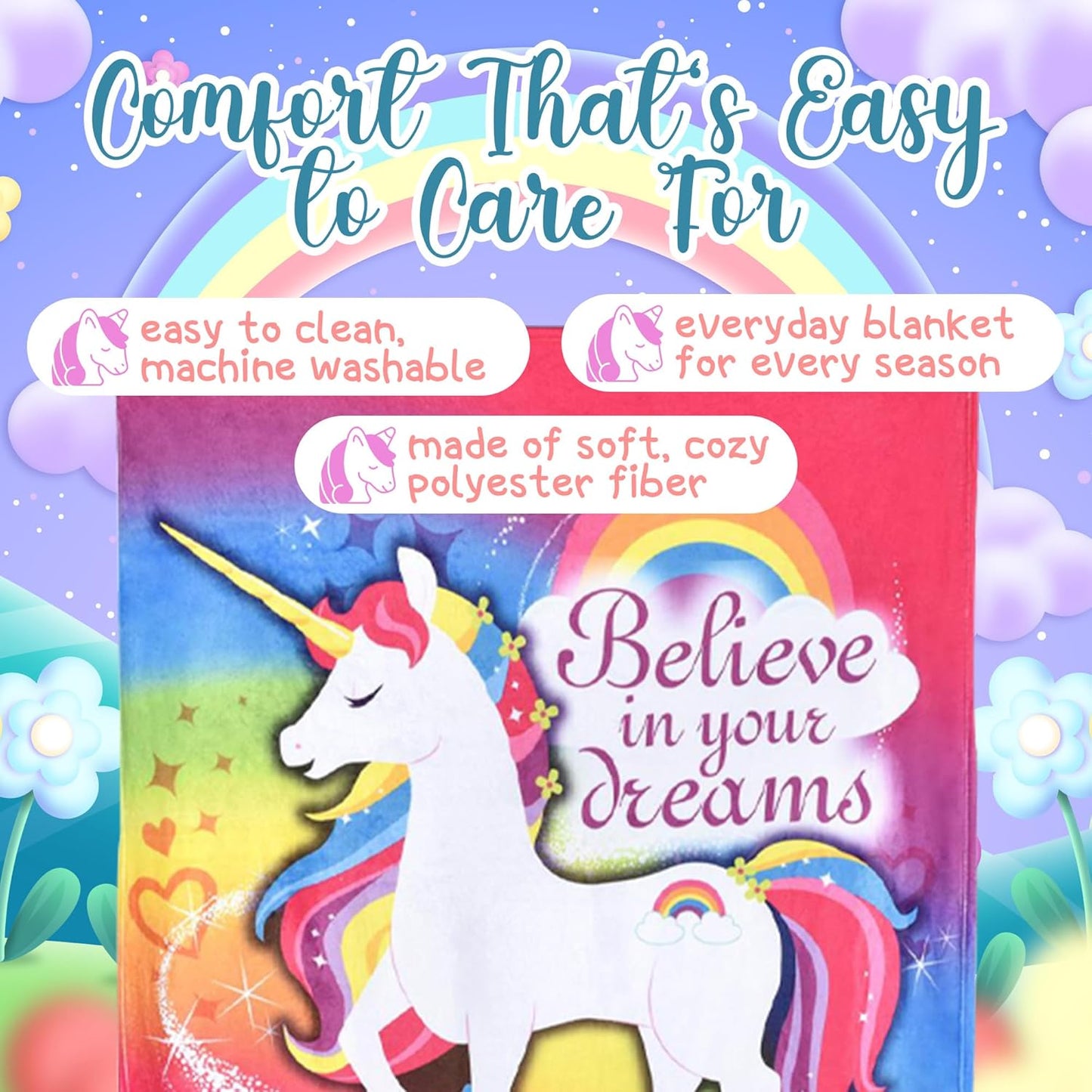Forest & Twelfth Plush Unicorn Blanket - 50” x 60” Soft Cozy Fleece Throw Blanket for Girls & Kids, Magical Unicorn-Themed Baby Blanket, Birthday, Room Décor or Christmas Blanket