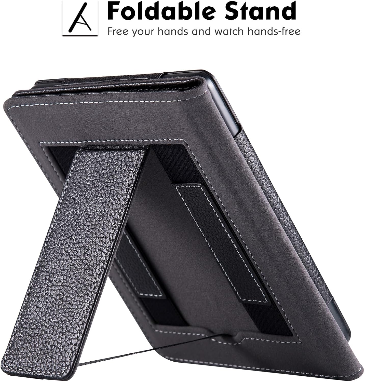 Stand Case for 6" Kobo Clara Colour (Model N367) / Clara BW (Model N365) / Clara 2E eReader - PU Leather Book Folio Sleeve Cover with Two Hand Straps and Auto Sleep/Wake (Classic Black)
