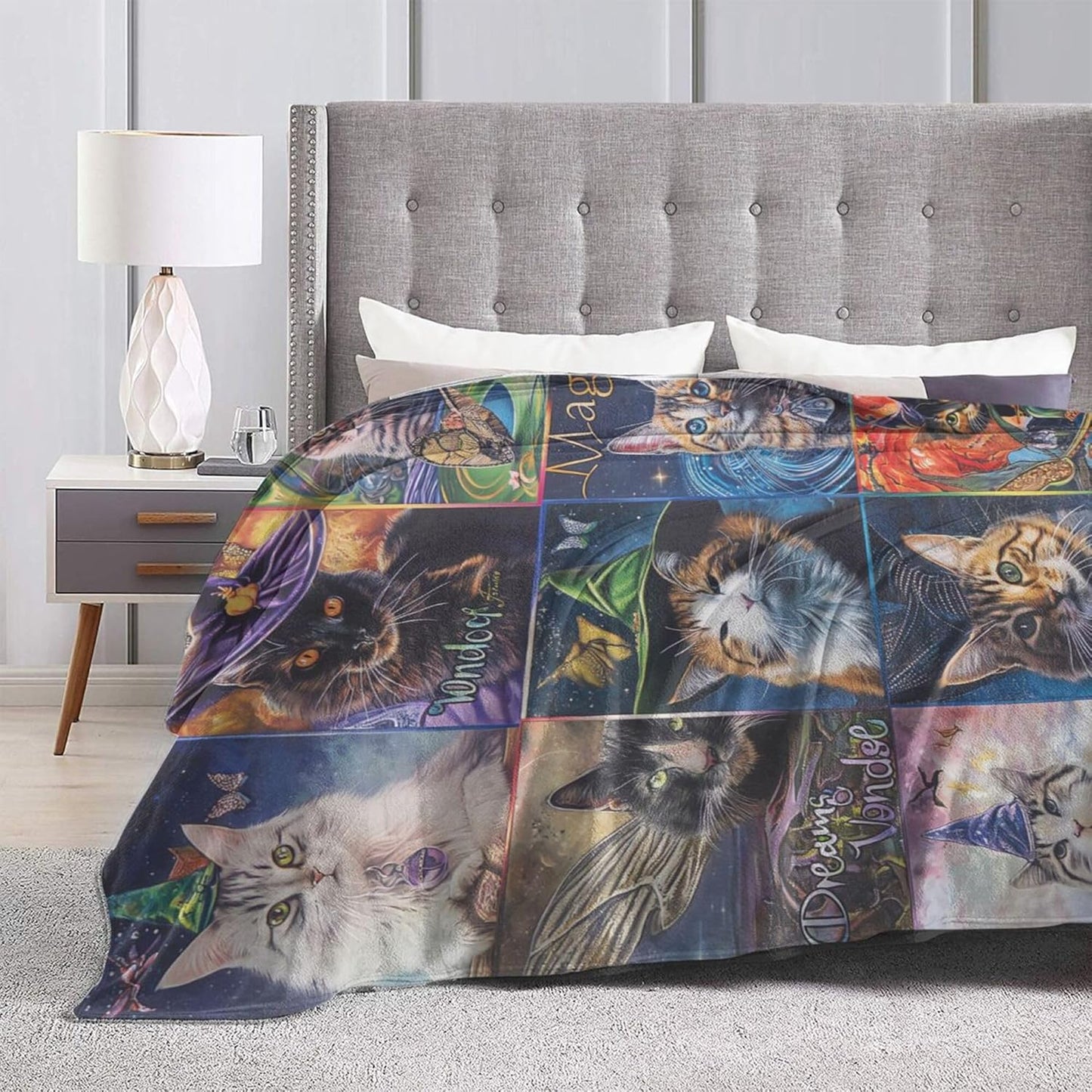 60"x80" Magical Cat Blankets for Cat Lovers, Enchanting and Cozy Cat Throw Blanket for Bed, Sofa, Chair, Travel - Perfect Animal Print for Women and Girls, Cat Lovers Gifts