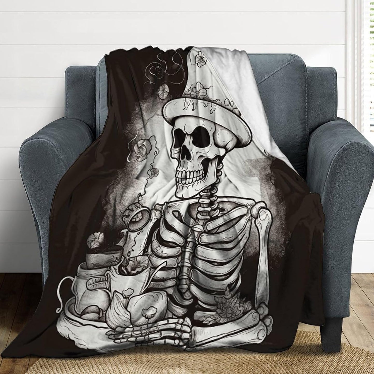 Skeleton Chef Blanket Super Soft Lightweight Throw Blanket Cute Cozy Warm Bed Blanket Decorative Fuzzy Blanket All-Season Home Decor Gift for Sofa Couch Living Room 40"*50" （100 * 130cm）