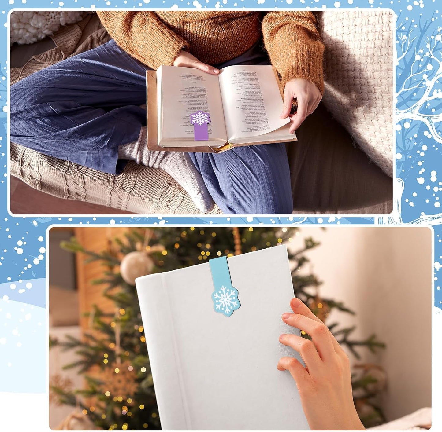 Clabby 48 Pcs 4 Style Mini Size Snowflake Magnetic Bookmarks Winter Snowflake Page Clip Magnet Book Page Markers Set with Magnet Book Marker for Lovers Winter Party Supplies Christmas Reading Gifts