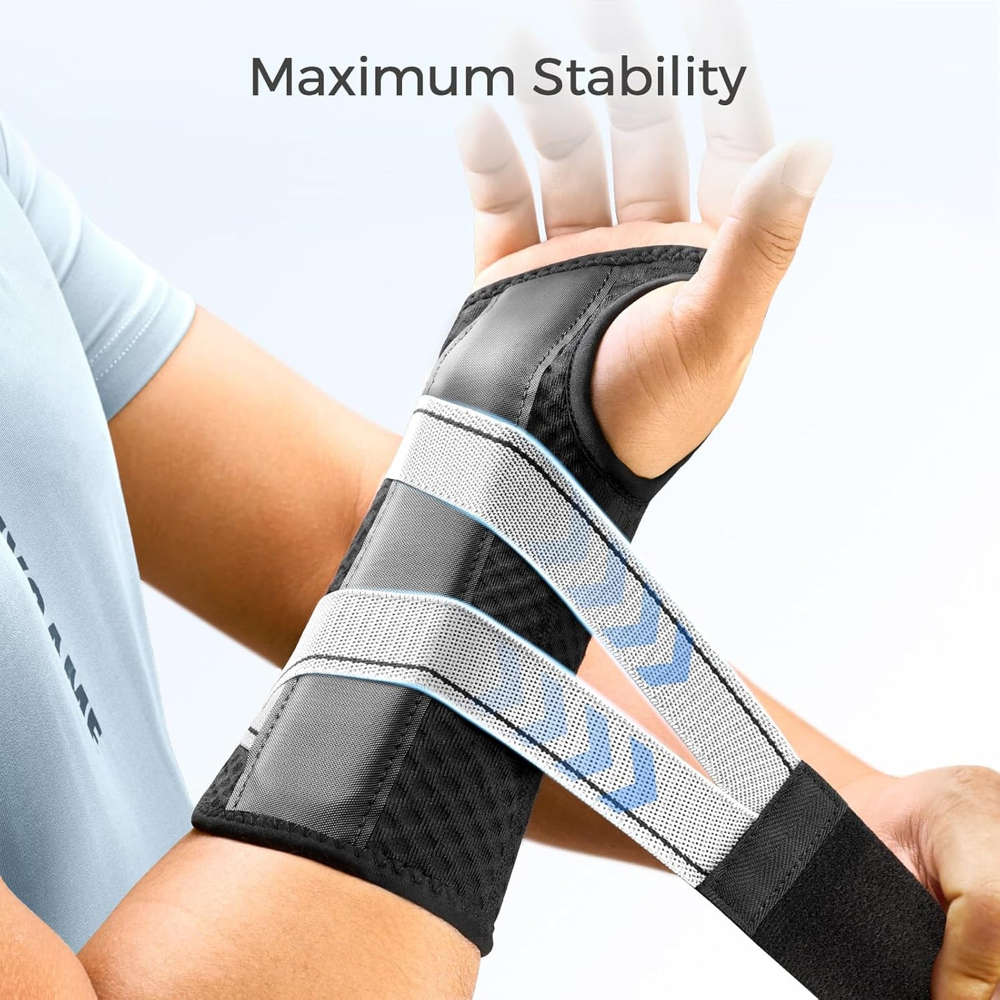 FREETOO Tendonitis Wrist Brace Night Support Fit Right Hand for Work, Pain Relief Wrist Splint for Arthritis, Sprain for Sleeping, Hand Brace for Carpal Tunnel For Women Men (L/XL, Black/Grey)