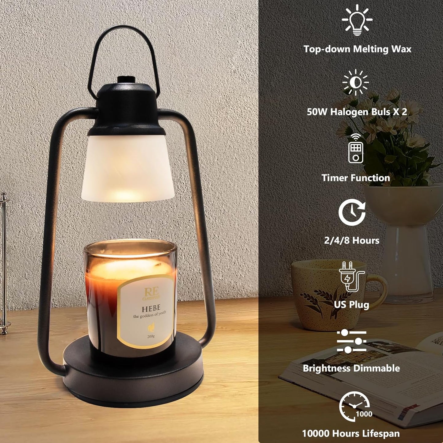Candle Warmer Lamp with Timer Dimmer - Electric Wax Melt Warmer Lamp for Jar Candles, Valentines Day Gifts for Women mom, Vintage Candle Lamp Warmer with 2 Bulbs, House Warming Gifts New Home Decor