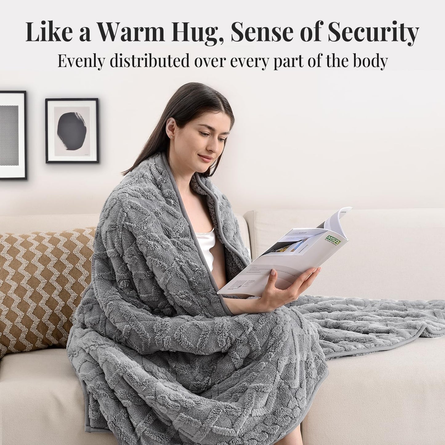 Topblan Weighted Blanket for Adults, 48" x 72" 15lbs, Soft Sherpa Twin Size Heavy Blanket with 3D Jacquard Flannel Fleece Weighted Blankets for Couch and Bed