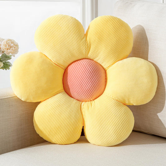 Flower Pillow Yellow Round Throw Pillows Cute Daisy Decorative Pillow for Bed, Sofa, Couch. Yellow Round Cushion Seating Home Decorative