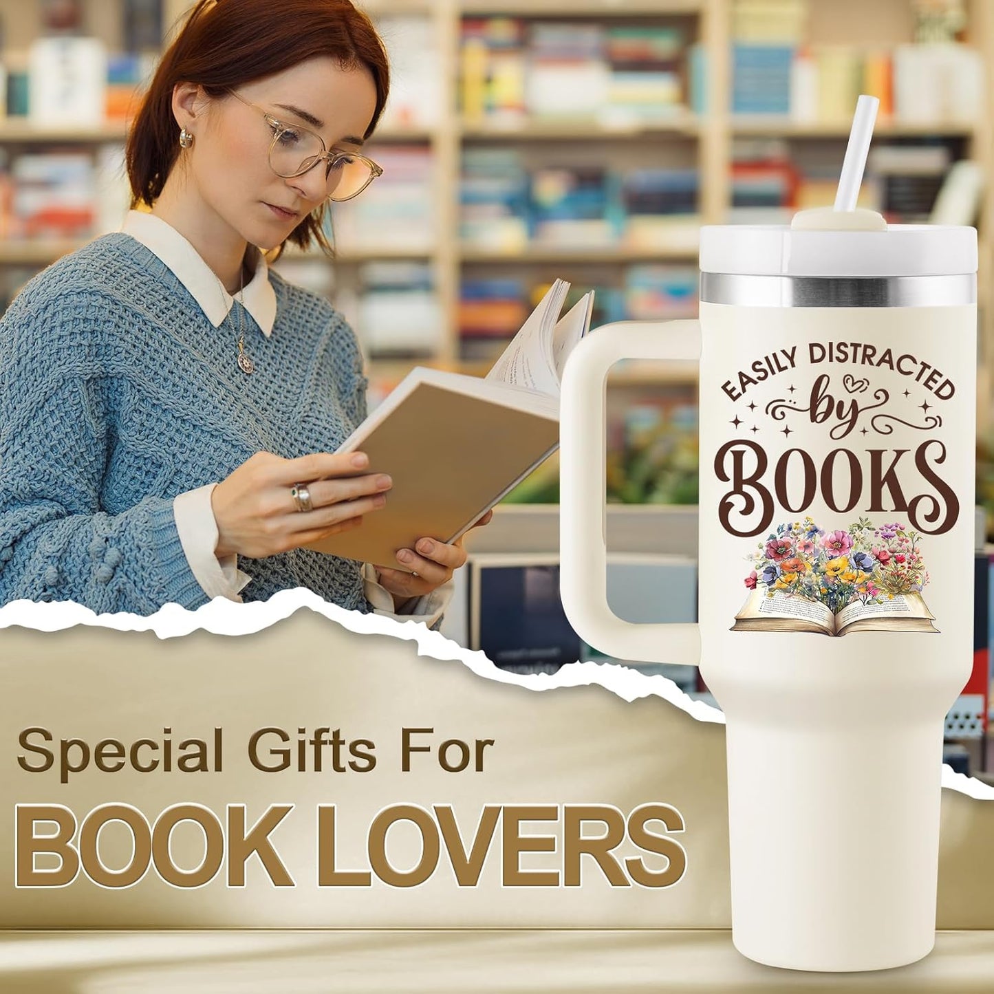 Book Lovers Gifts for women - 40 oz Tumbler with Lid & Straw - Bookish Gifts for Readers Book Club Gift Books Themed Reading Gift for Librarian - Insulated Travel Cup 40oz