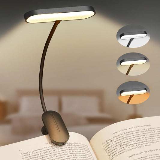 Book Light for Reading at Night, Rechargeable Book Reading Light Clip on, 3 Color Modes & Stepless Dimming, 14 LEDs & 80 Hrs Lightweight Reading Lamp for Book Lovers