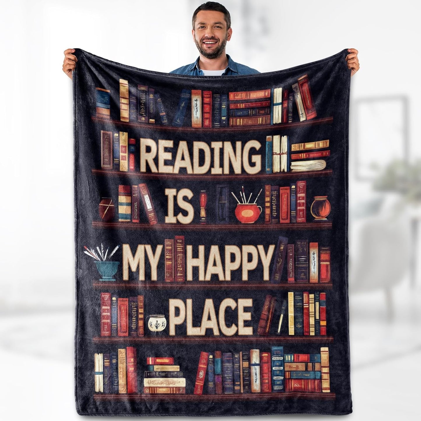 Book Lover Blanket Gifts for Women - Readers Gift Library Print Themed Throw for Teacher Kids Teen Adults Librarian Soft Fleece Cozy Couch Birthday Christmas Lightweight Blanket 50"x60"