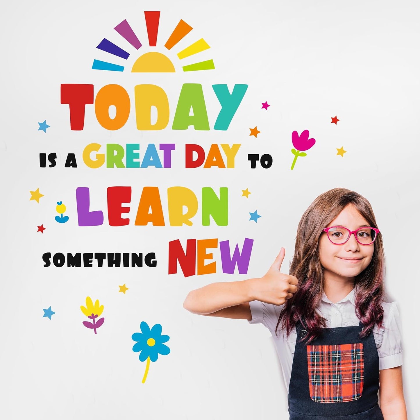 Inspirational Wall Decals for Kids, Educational Quote Wall Stickers Toddler Boy Girl, Classroom Peel & Stick Stickers [Today is a Great Day to Learn Something New Wall Saying] + Test Sample Included!