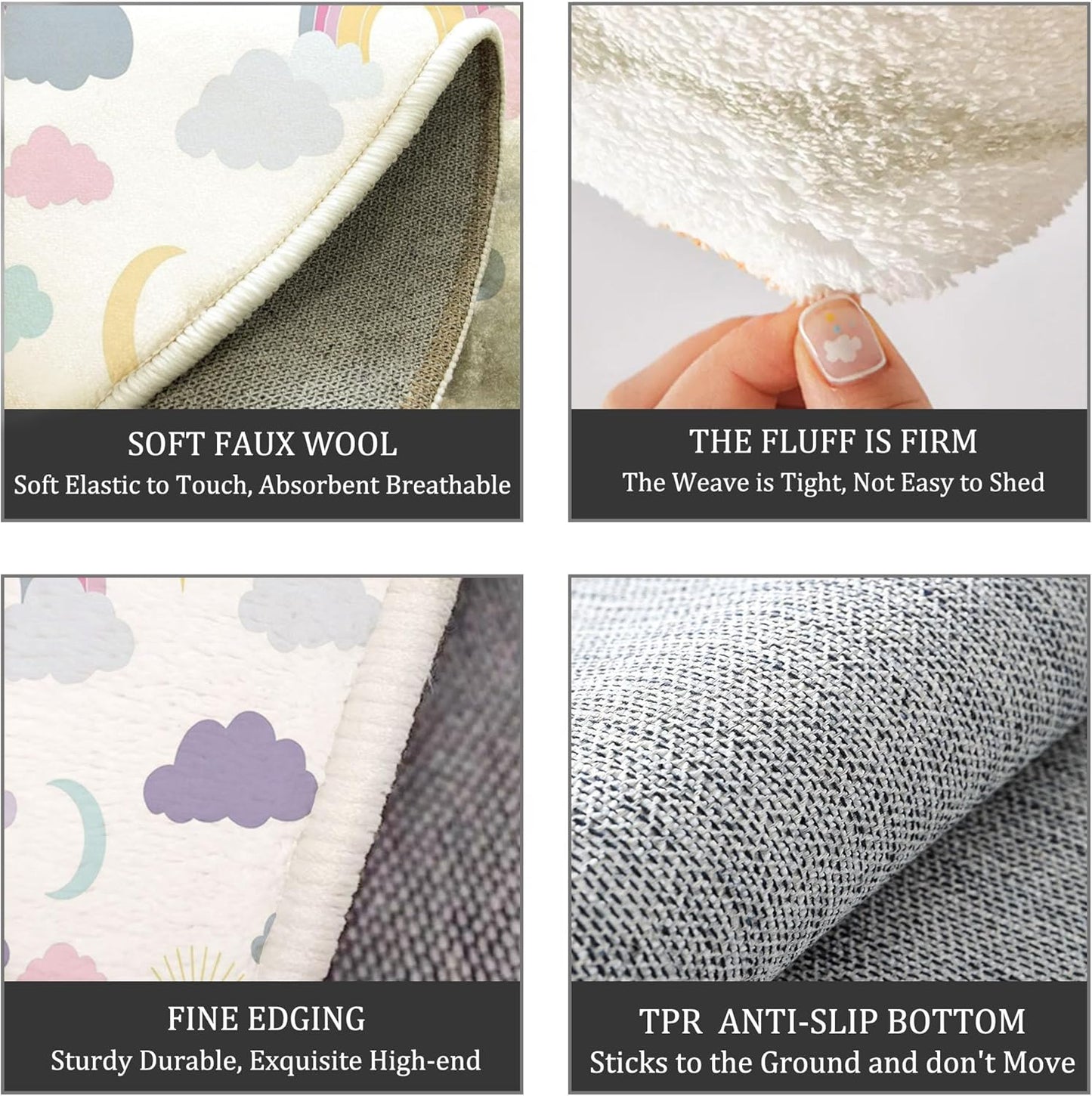 3Ft Round Washable Rug - Large Area Rug for Living Room Dining Room, Creamy Color Soft Bedroom Carpet with Cute Rainbow Clouds Pattern, Cartoon Starry Sky Décor, Low Pile Stain Resistant