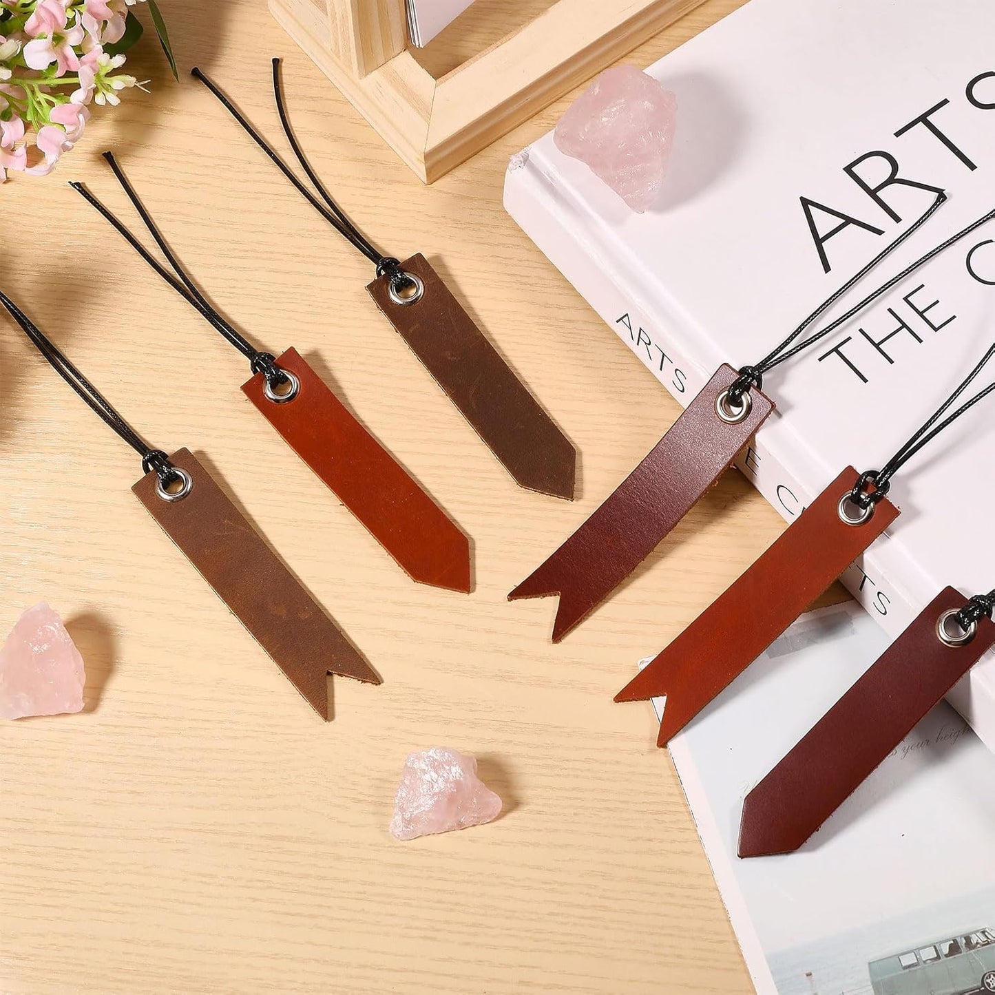 6Pcs Classic Leather Bookmark Personalized Stitched Bookmark with Leather Rope Page Markers Reading Gifts for Book Lovers Readers Men Women Teachers