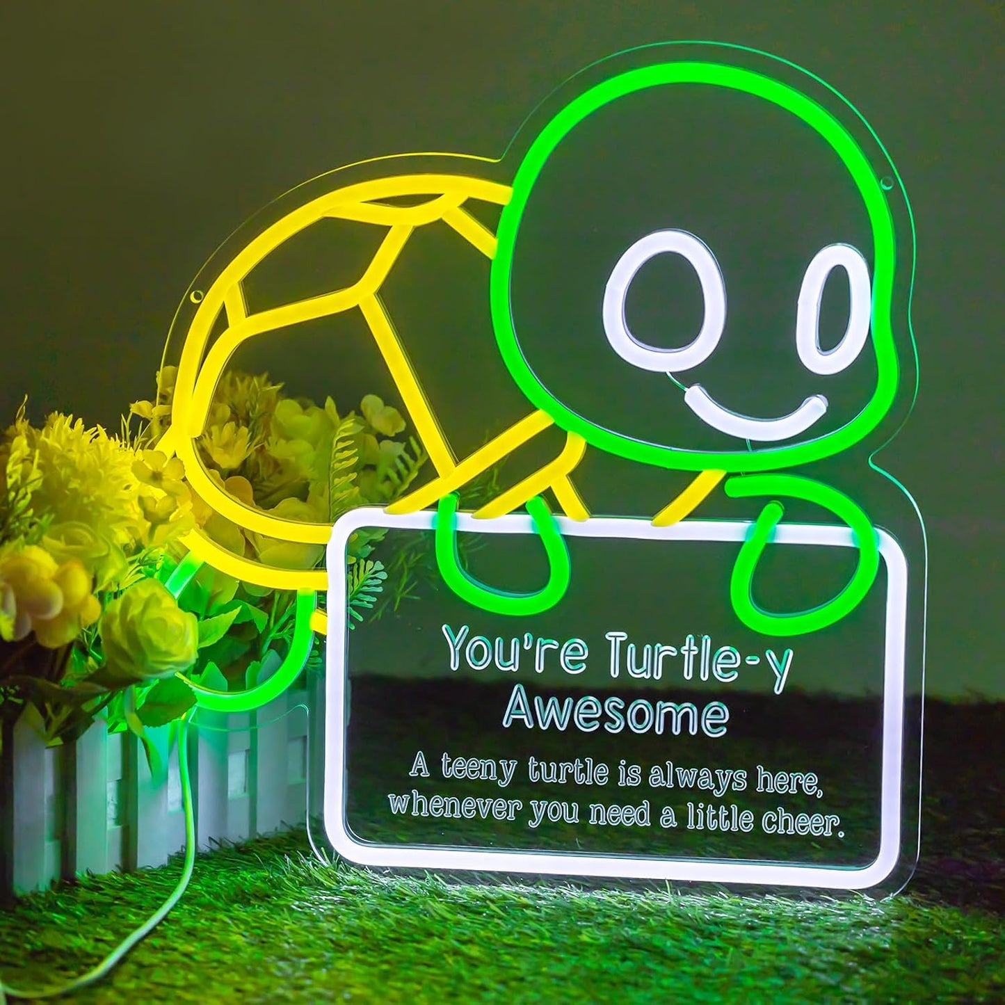 You're Turtle-y Awesome Neon Sign for Wall Decor, Inspirational Small Animals Cute Stuff Things, Handmade Emotional Positive Animals Wall Art Gifts for Men Women Teens (Yellow Turtle)