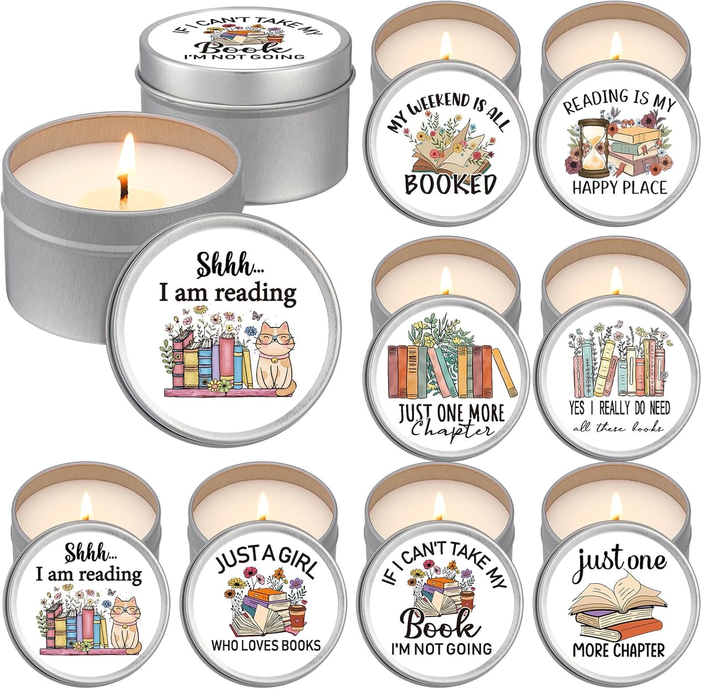 Nuanchu 8 Pcs Book Lover Candles Club Gifts 4 oz Scented Candle Reading Time Natural Soy Wax Candles for Book Lovers Librarian Bookish Club Gifts (Stylish Style)