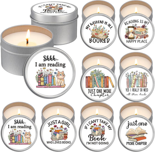 Nuanchu 8 Pcs Book Lover Candles Club Gifts 4 oz Scented Candle Reading Time Natural Soy Wax Candles for Book Lovers Librarian Bookish Club Gifts (Stylish Style)