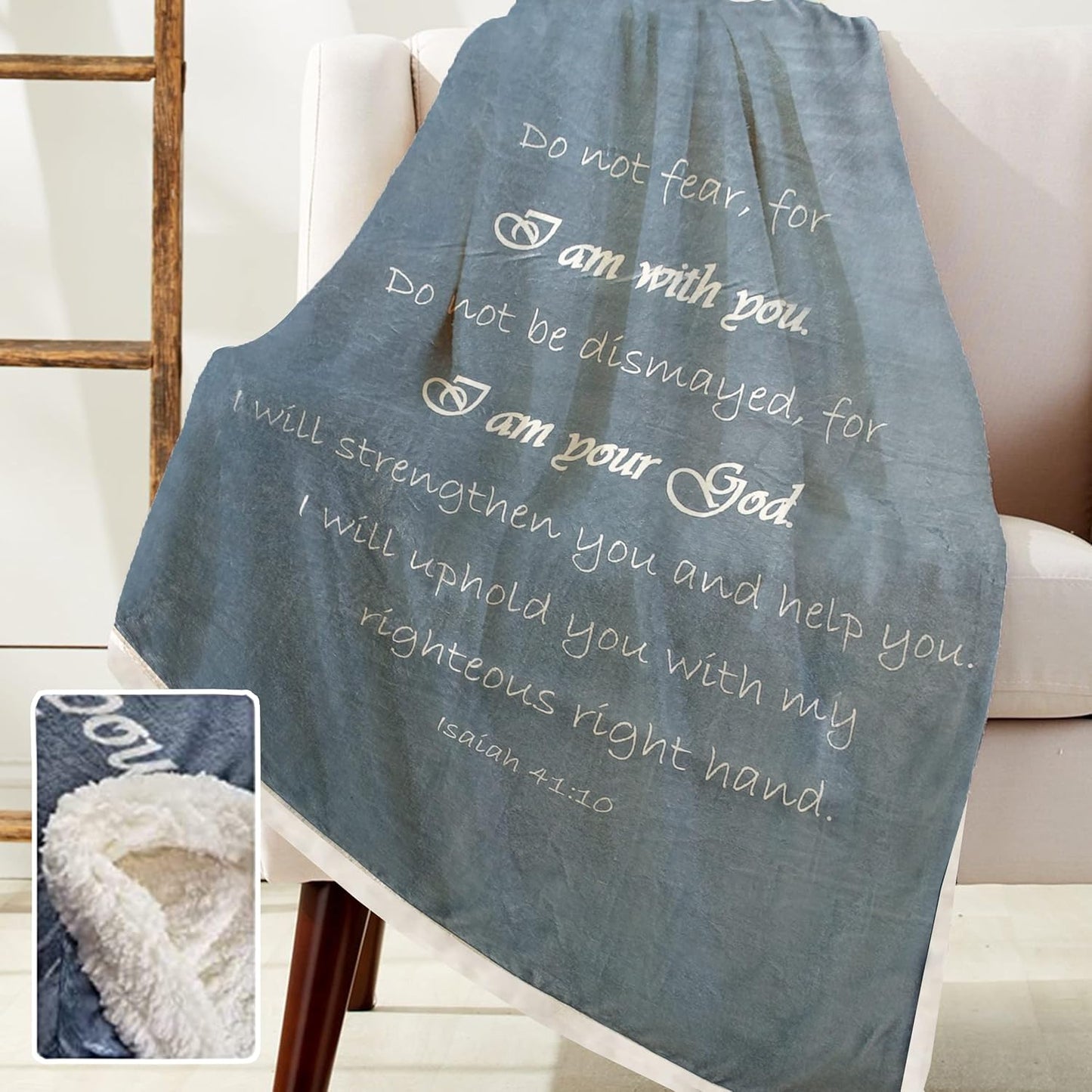 Soft Fluffy Throw Christian Blanket - Double Layer 65x50 Throw Blanket - Scripture Bluish Gray Soft Blanket for Couch & Bed - Healing Gifts for Women - Warm Bedspread for Bed