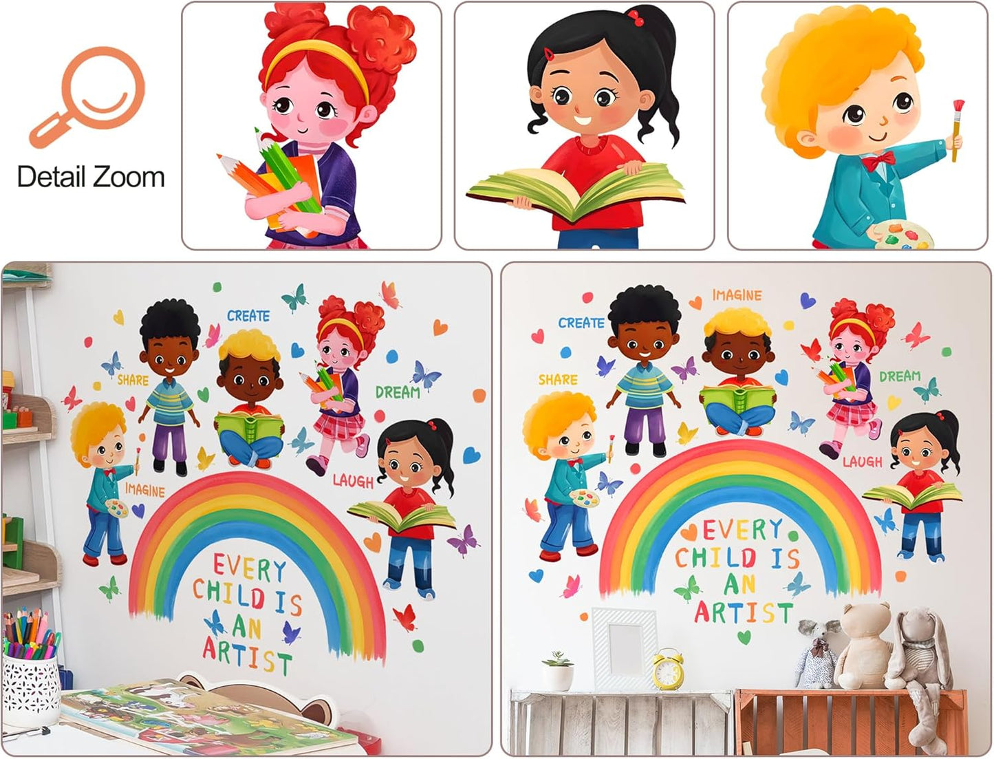 Every Child is an Artist Wall Decal Inspirational Quotes Stickers DIY Peel and Stick Rainbow Wall Decals for Kids Girls Teens Classroom School Nursery Daycare Decoration