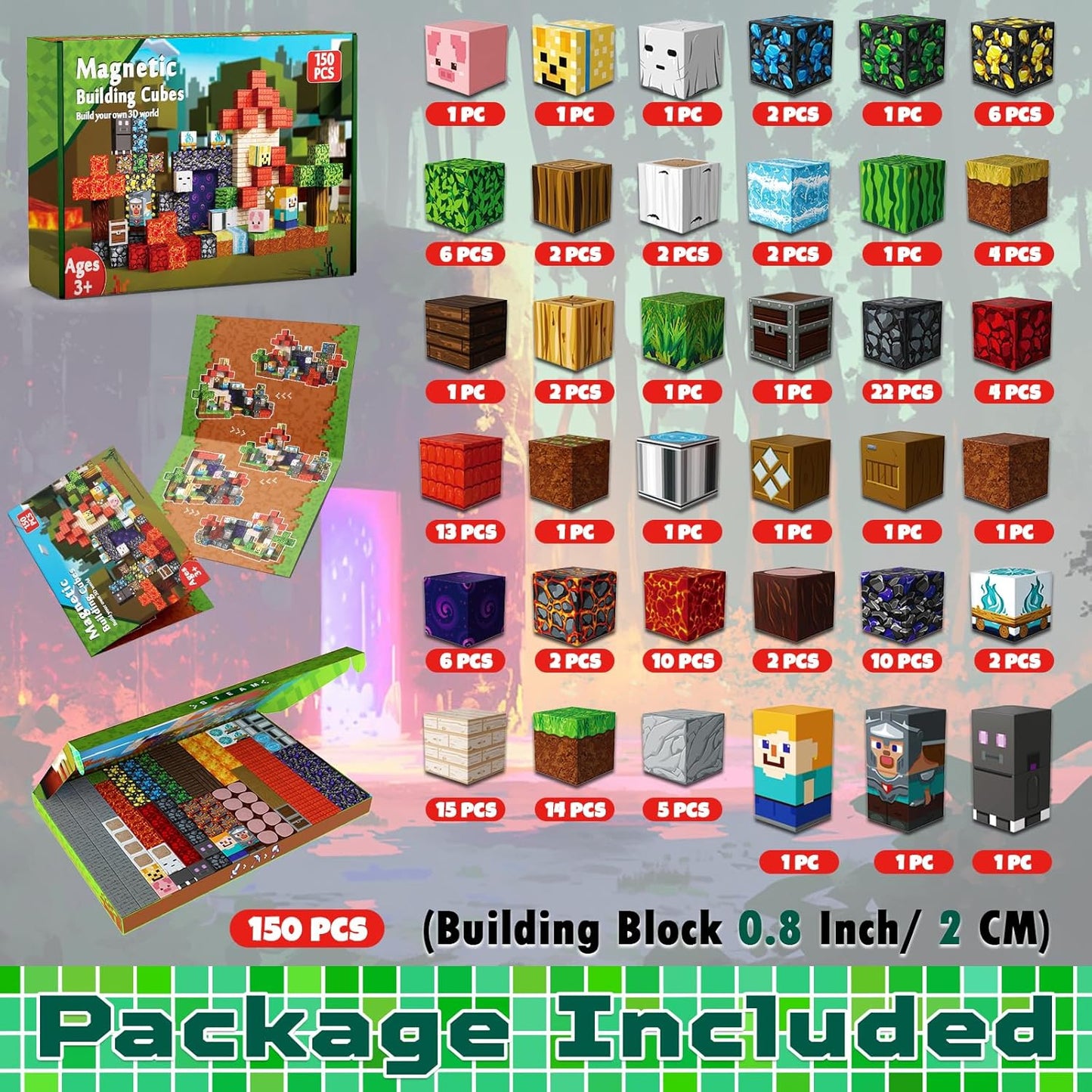 150 PCS Magnetic Blocks - Magnetic Building Blocks for Kids, Magnet Building Cubes for Boys Girls, STEM Montessori Sensory Toys Stacking for 3 4 5 6 7 8 9 10 11 12 13 Easter Birthday Gift