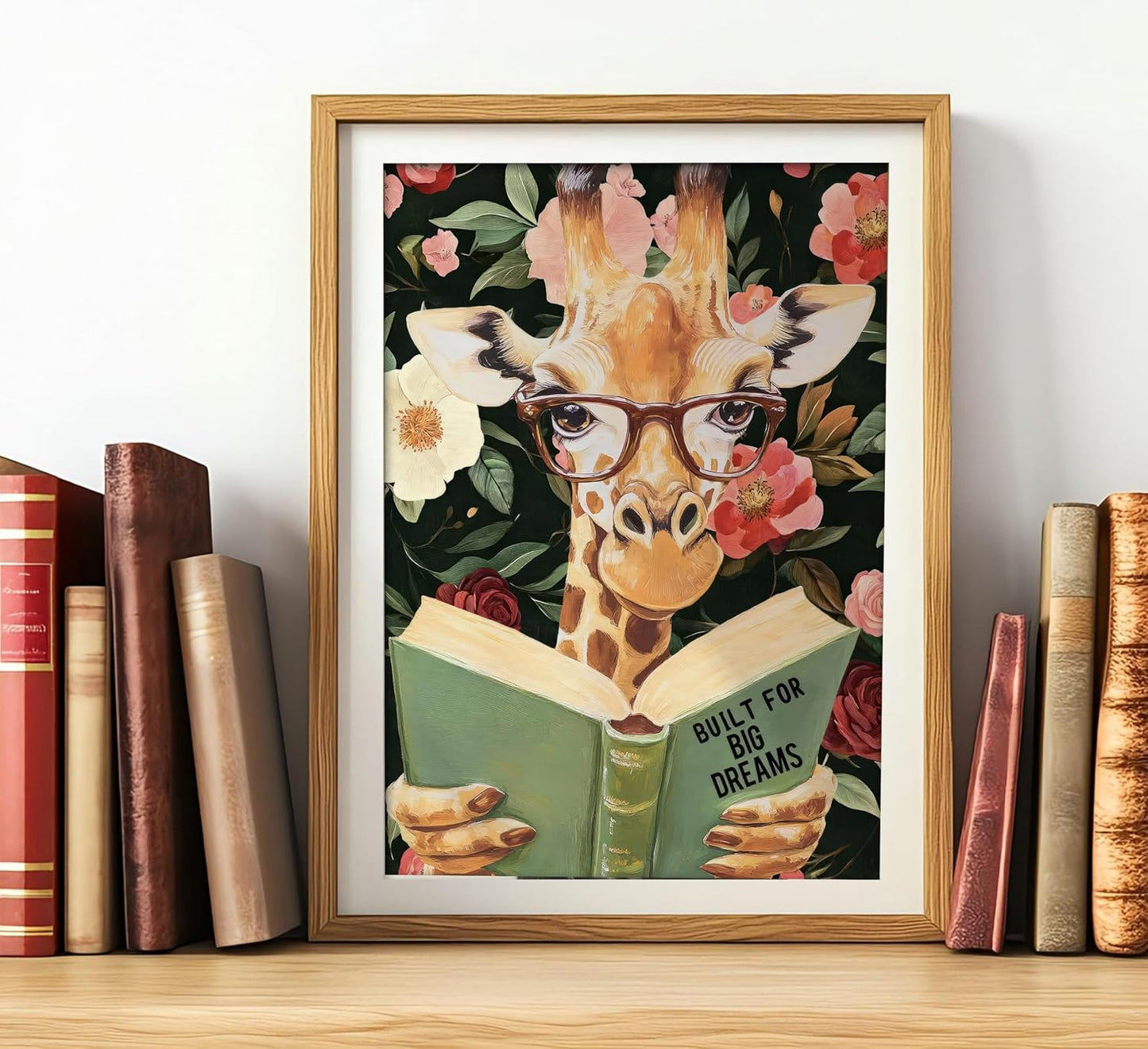 Funny Whimsical Animal Wall Art Motivational Tiger Giraffe and Zebra Reading Book Pictures Nursery Decor Humorous Bookworm Posters Literary Animal Print Artwork for Library Office Study, Unframed
