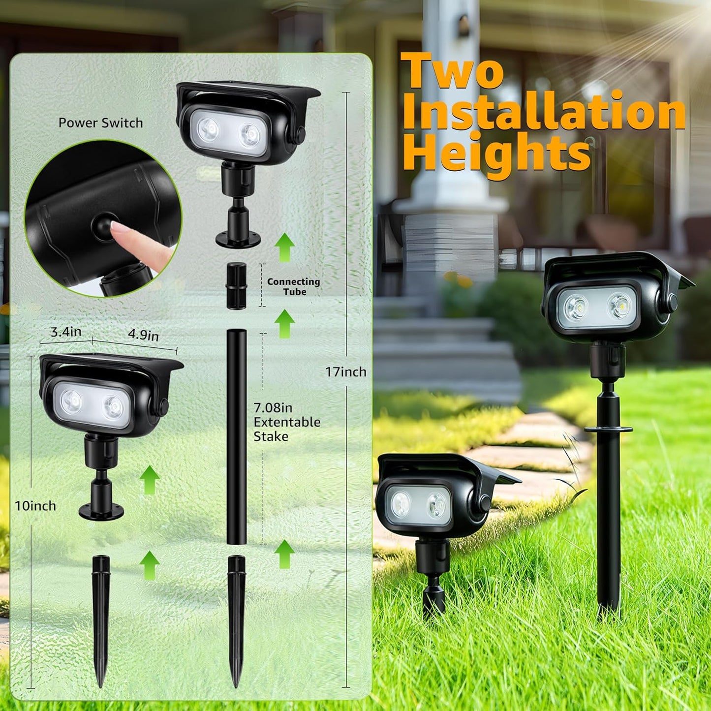 Ollny Solar Lights Outdoor Waterproof IP65，Super Bright LED 2 Lighting Modes 360° Rotation Solar Spot Lights Outdoor, Auto On/Off Landscape Lighting for Yard Garden Pathway 2 Pack (3000K Warm White)