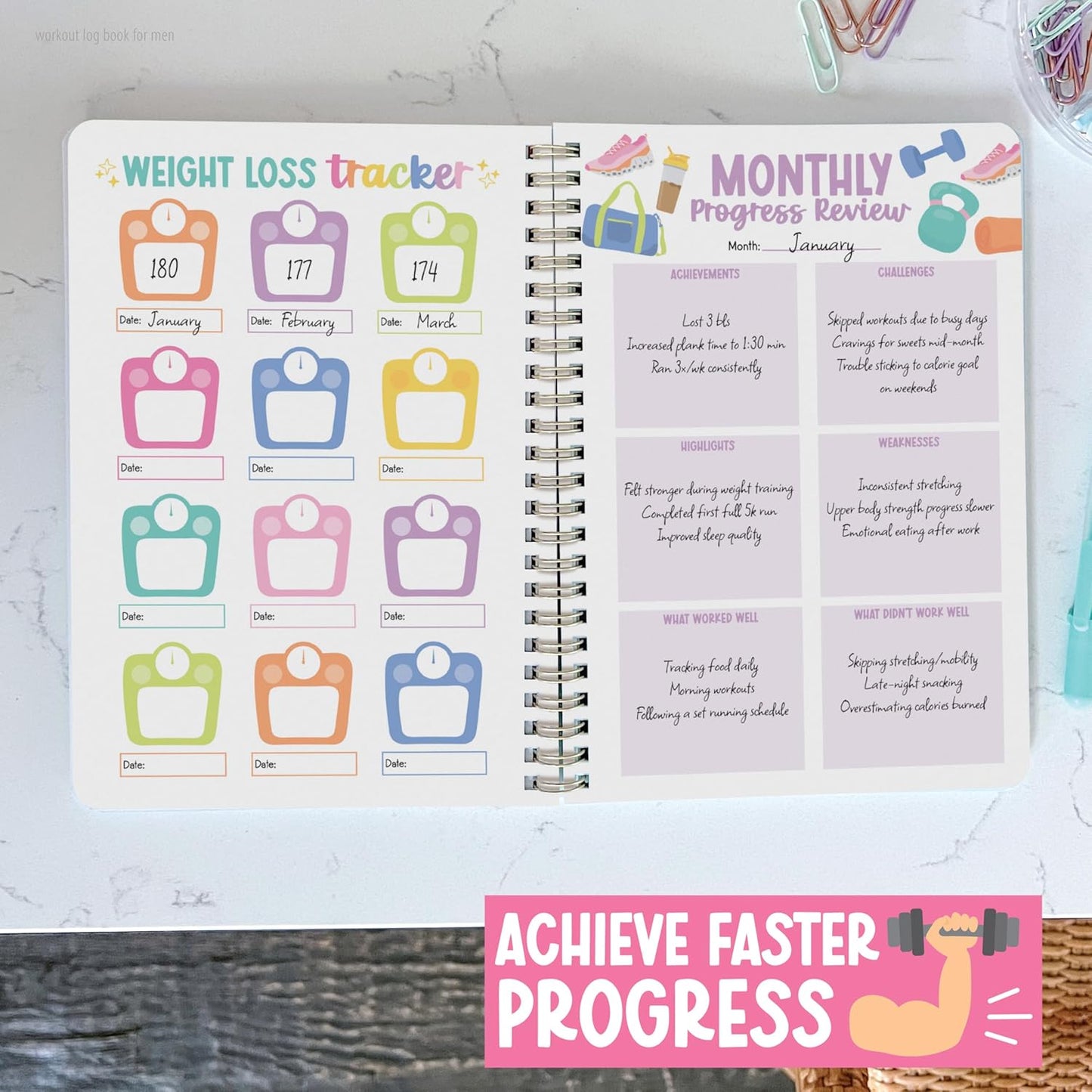 Fitness Journal for Women - Workout Journal for Women, Food and Fitness Journals, Undated Workout Log Book Planner, Exercise and Gym Journals, Exercise Planner Weight Loss Tracker