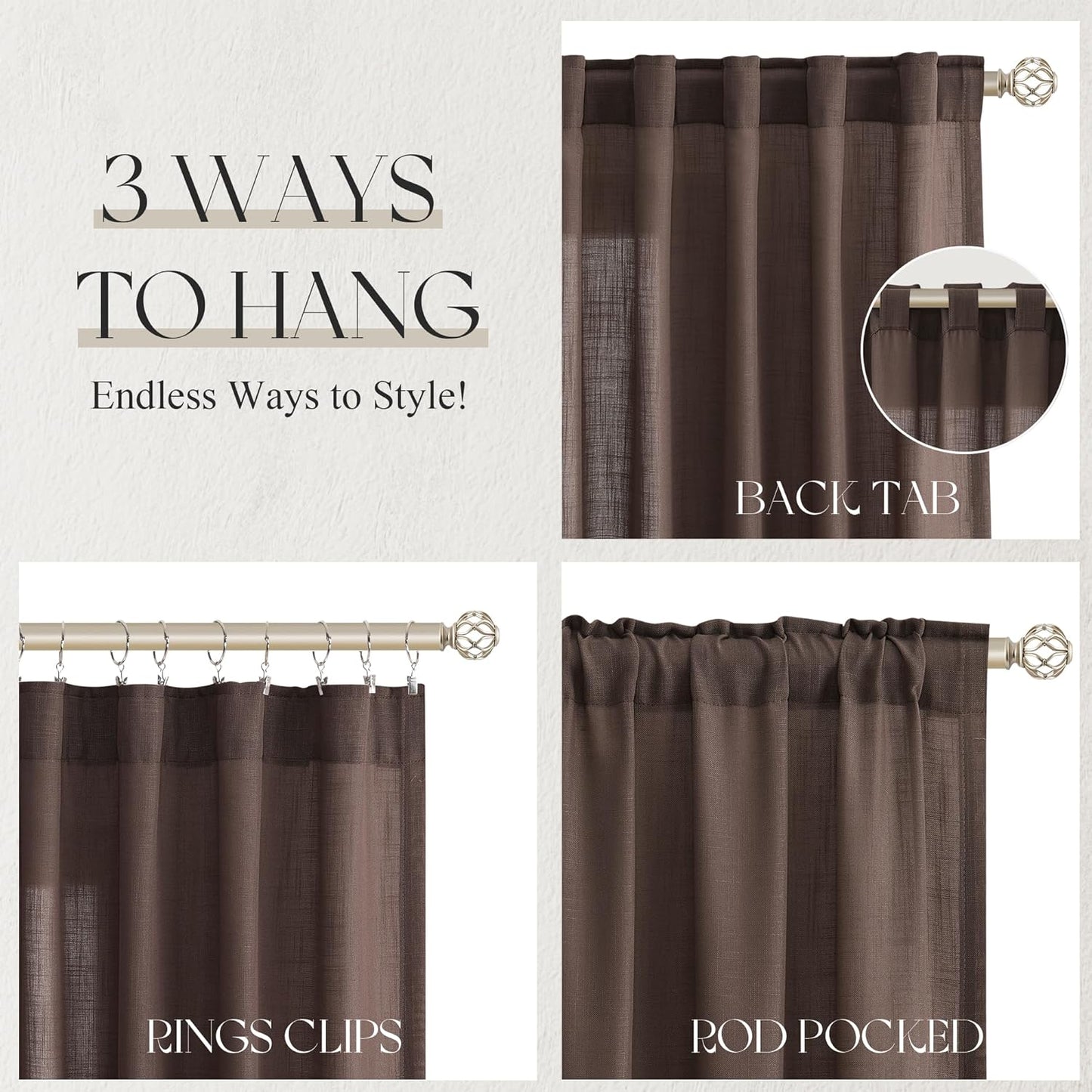 Coffee Linen Curtains 84 inch Length 2 Panels Set Modern Farmhouse Living Room Drapes Light Filtering Rod Pocket Back Tab Filtering Privacy Semi Sheer Curtain 84 inches Long