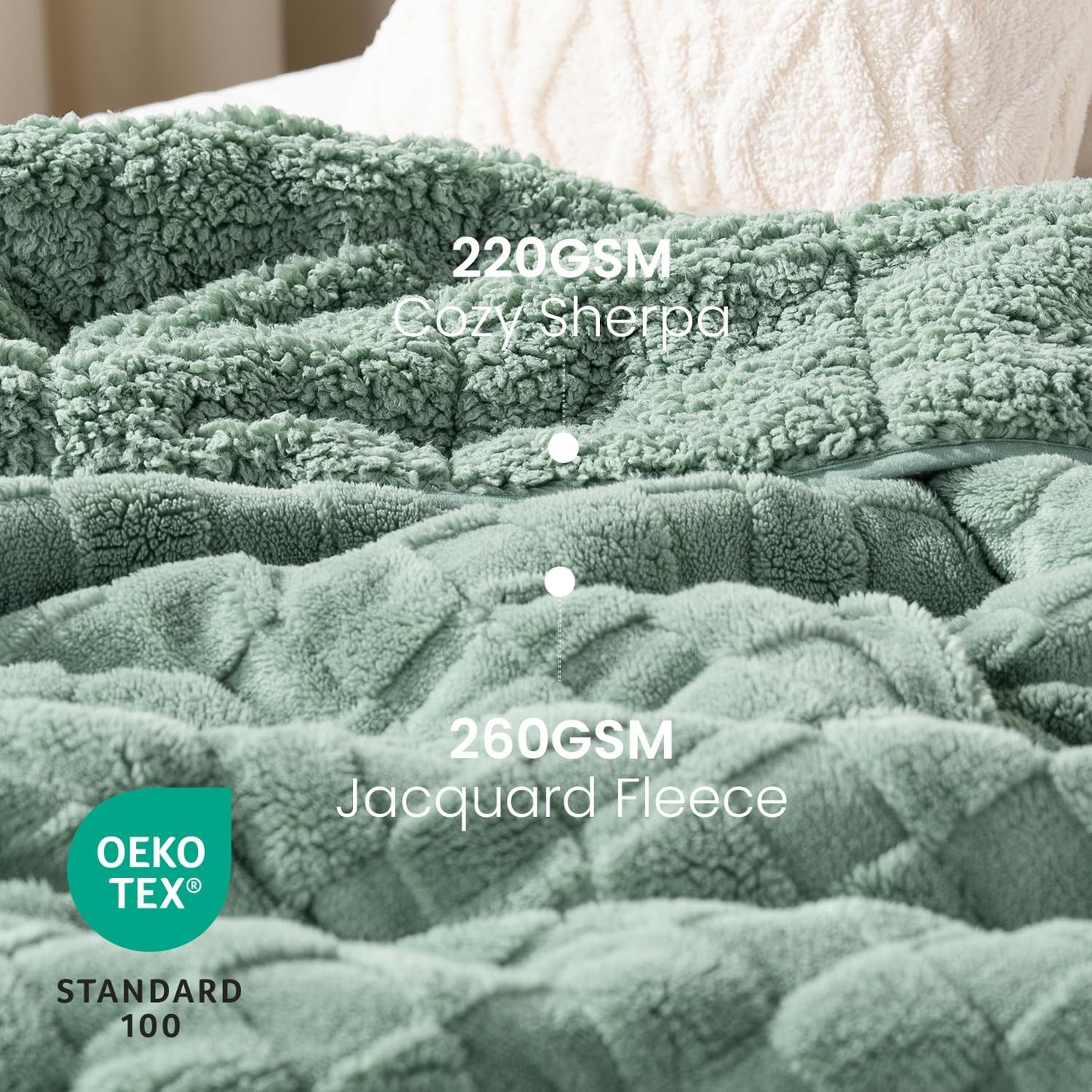 Drewin 15lbs Weighted Blanket Queen Size, Classy Soft Jacquard Checkered Sherpa Weighted Blankets for Sleep Natural and Calming, Cozy Fluffy Heavy Blanket for Sofa Bed, 60 x 80 inches, Sage Green