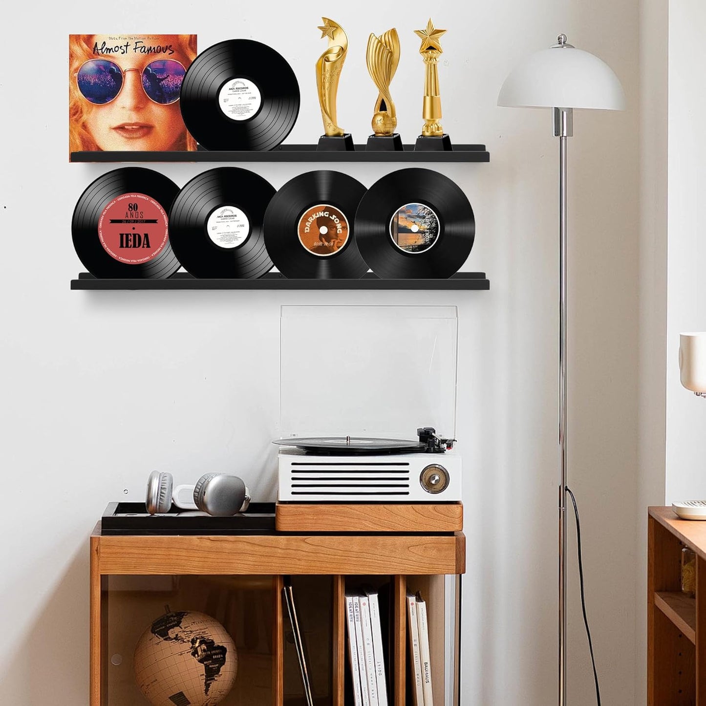 Picture Shelves for Wall,Long Floating Ledge Set of 4,Narrow Large Wood Rustic Photo Frames Vinyl Record Storage Display Nursery Kids Bookshelf Decor for Living Room Bedroom Kitchen,36'',Black