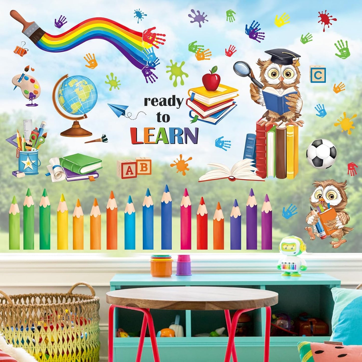 Decalmile Inspirational Quotes Kids Reading Books Rainbow Window Decals Anti-Collision School Classroom Glass Door Stickers