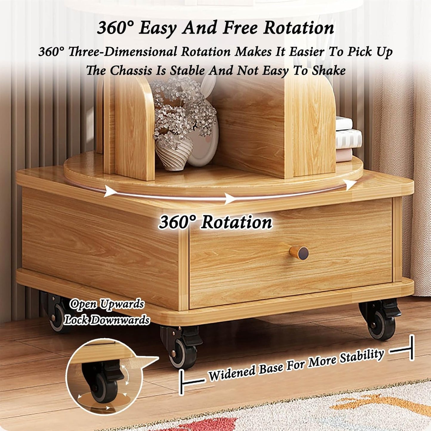 5 Tier Rotating Bookshelf 360 Display With Wheels Spinning Bookshelf Tower For Adult Floor Standing Bookcase Dtorage Rack With Drawer Circular Bookshelf Rotating For Living Room Study Room Office