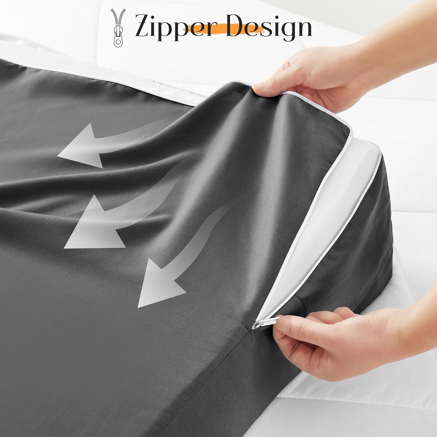 Horbaunal Dark Grey Bed Wedge Pillow Cover with Zipper Design, Wedge Pillowcase Protector with Side Pocket for Storage, 24" L x 24" W x 12" H(Pillow Not Include)