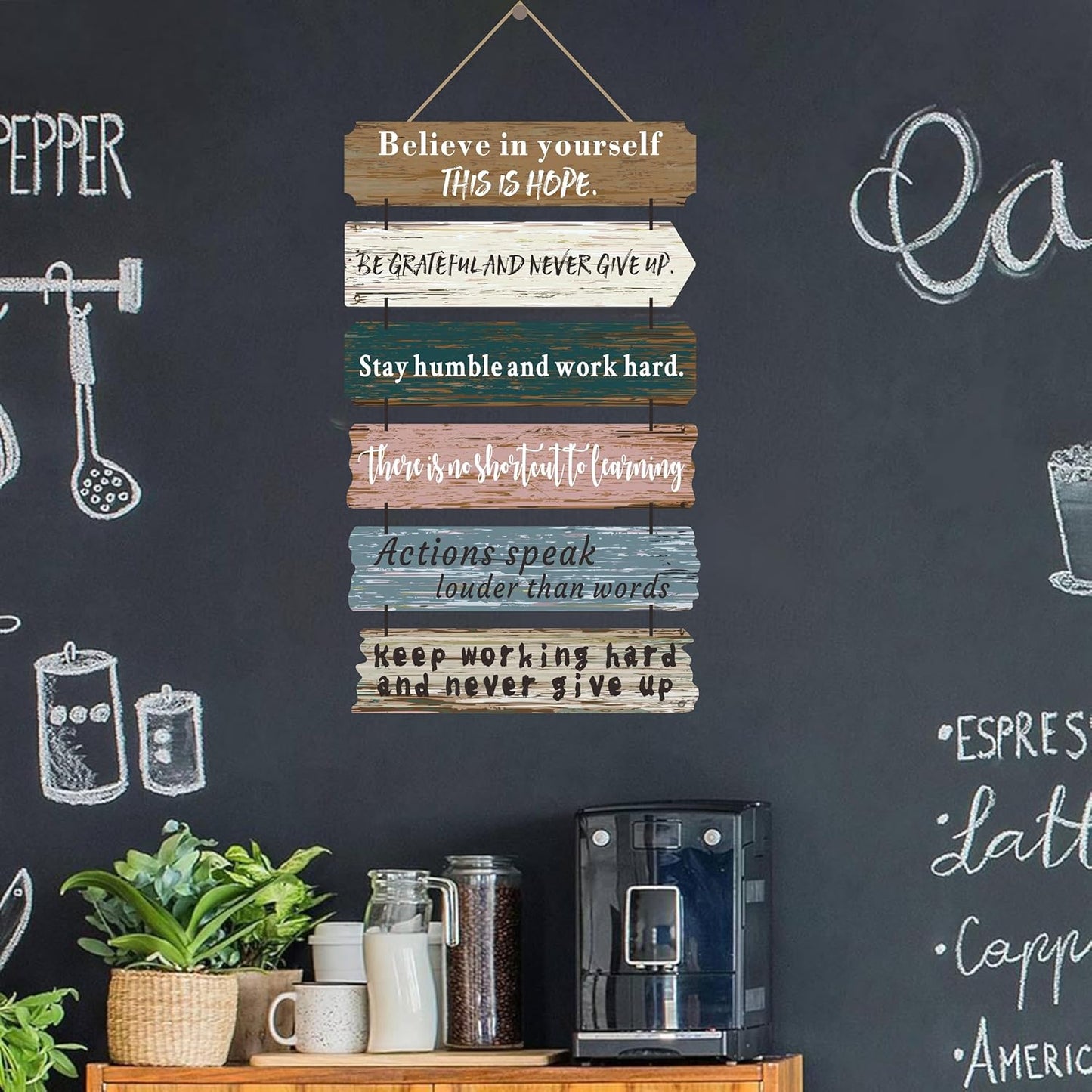 Office Motivational Wall Art Decor, Wood Rustic Hanging Motivational Wall Art Decor Sign, Inspiring Positive Quotes Wall Art, Christian Teachings Faith Wood Decor for Home Living Room Bedroom Bathroom Classroom Gym 12"x20" (6)