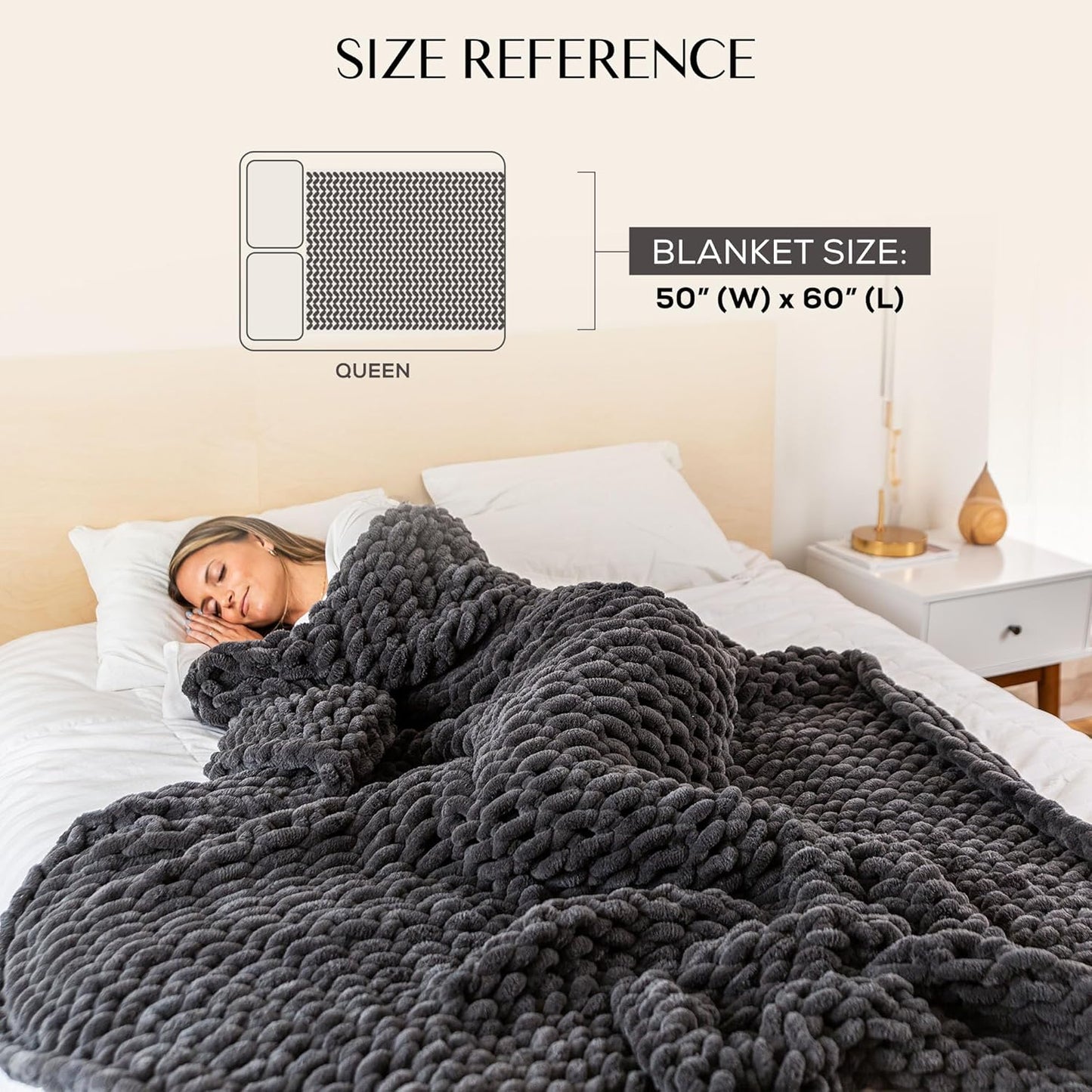 SAMIAH LUXE Chunky Knit Blanket Throw 50x60", Grey Chenille Chunky Knit Throw Blanket for Living Room Decor or Boho Decor, Thick Yarn Knitted Blankets for Couch or Bed, Cable Knitted Crochet Blankets