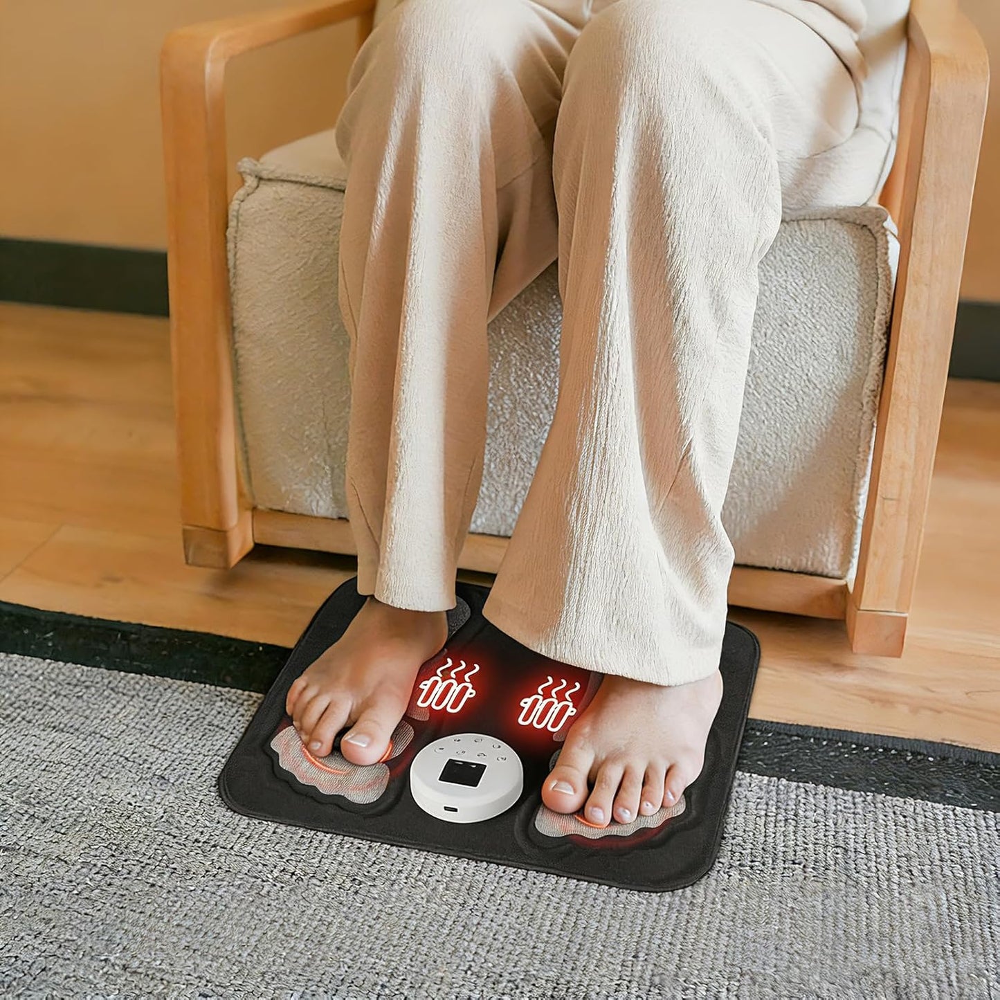 Portable Foot Massager Rechargeable Circulation Stimulator with 4 Modes & 10-Second Rapid Heating, Lightweight Design for Home, Travel, Office Use