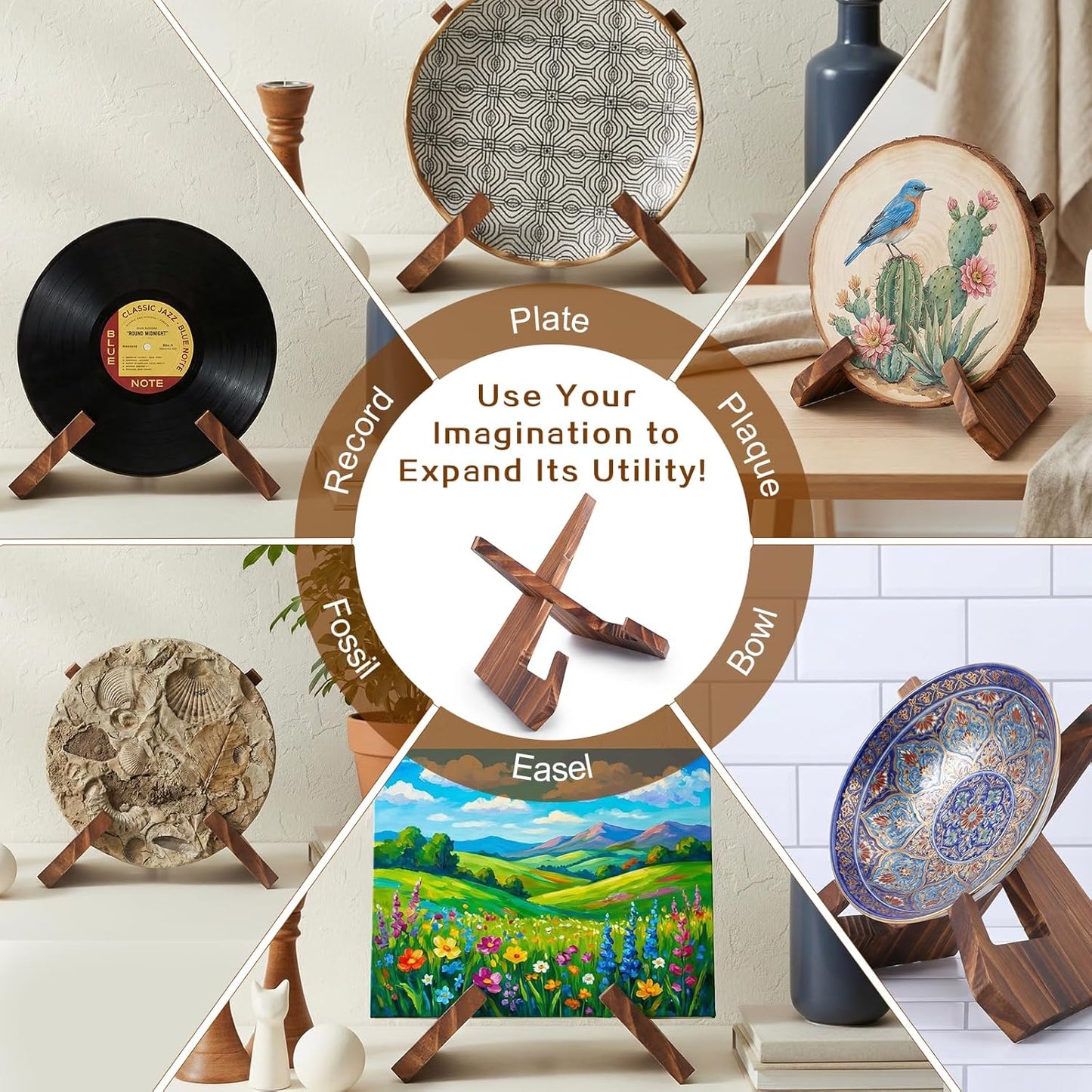 Platter Display Stand, Bowl Display Stand, 6.5 Inch Bowl Holder Wooden Stands for Displays Extra Wooden Plate Stands Deep Decorative Platter Easel Holder for Decorative Pottery Bowls Picture Dish Book