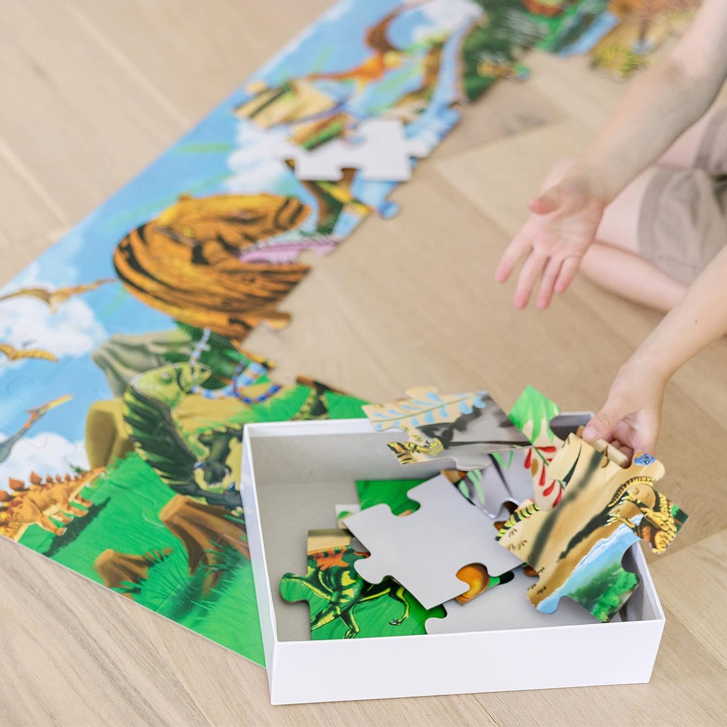 Melissa & Doug Land of Dinosaurs Floor Puzzle, 48 pc Jumbo Jigsaw Puzzle, Educational Screen Free Activity for Toddler, Preschoolers and Kids Ages 3+ (4 feet Long) - FSC Certified