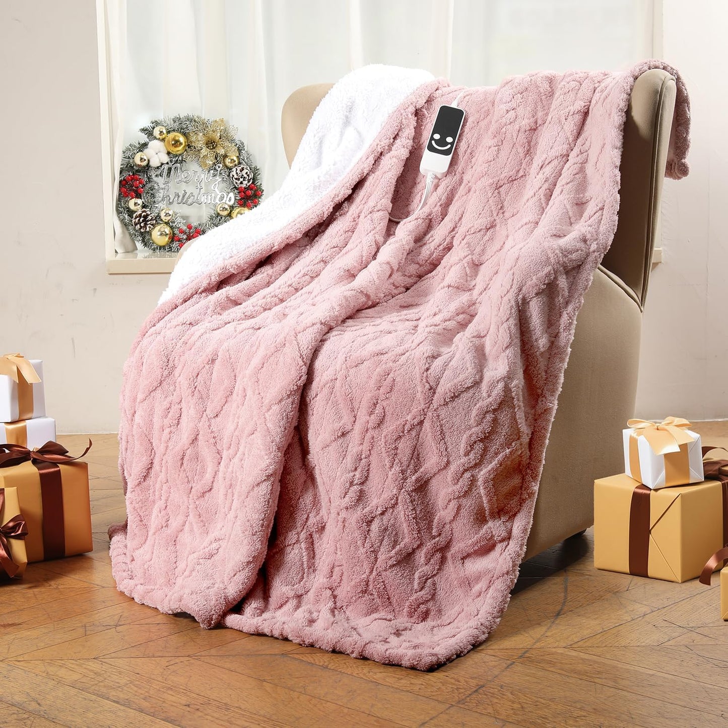 Kmall Heated Throw Blanket, Electric Blanket Throw with 5 Heating Levels & 12 Hours Auto Off,Flannel to Sherpa Super Cozy Heated Blanket for Bedding Sofa Machine Washable, 50x60 inch, Pink