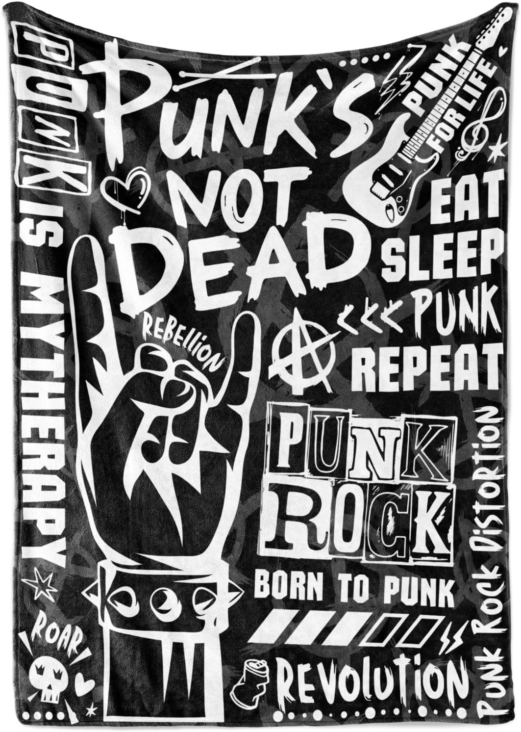 Punk Gifts, Punk Rock Blanket for Punk Lovers, Rock N Roll Lovers, Punk's Not Dead Throw Blanket, Flannel Blanket 65 x 50 Inches - Black