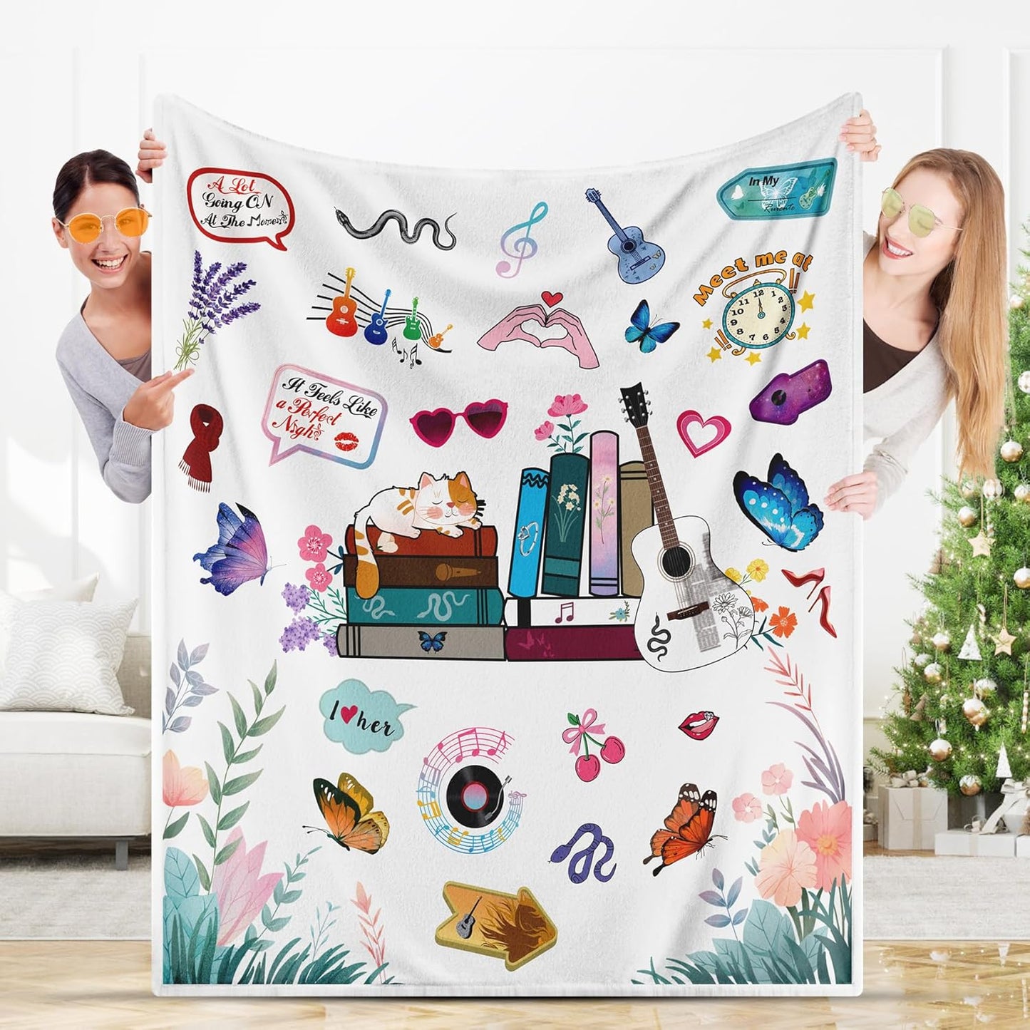 White Cozy Throw Blanket Birthday Gift for Daughter from Mom,Music Album I Love You Blanket Present for Wife Girlfriend 52"x60",Bookish Presents for Reader Bookworm,Book Lovers Gifts for Friend Sister