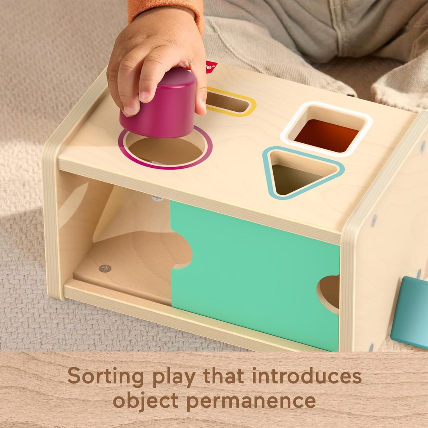 Fisher-Price Wood Montessori Toy Object Permanence Box Sort & Find, American Montessori Society Seal of Excellence, Wooden Shape-Sorter Learning Activity for Baby Ages 1+ Years (Amazon Exclusive)