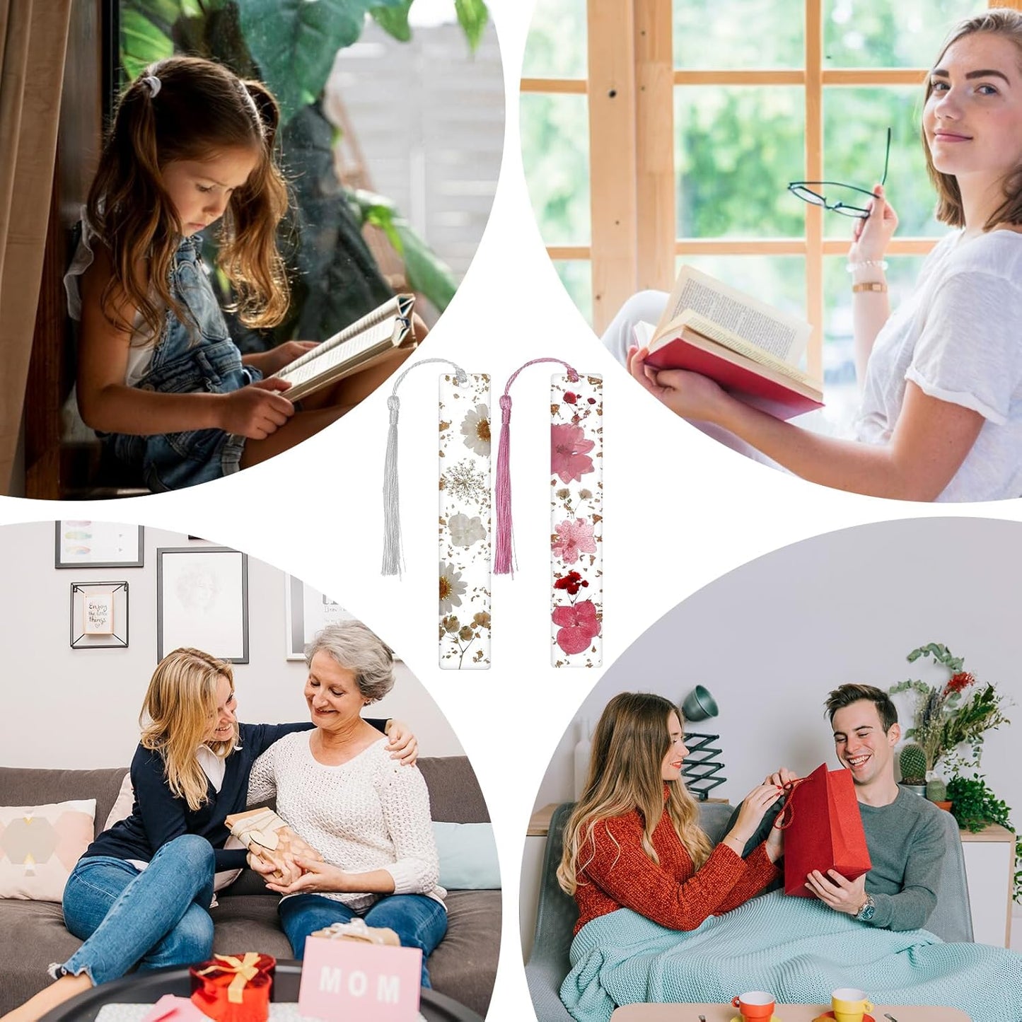 4PCS Flower Resin Bookmarks for Women Dried Flower Book Thumb Page Holder Bookmarks with Tassel Book Reading Accessories Gifts for Reading Lovers, Literary, Students, Teachers