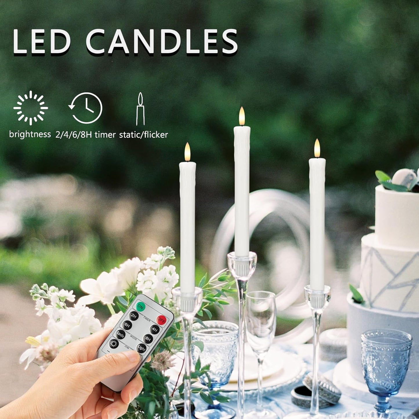 Dripless Flameless Taper Candles with Rmote, 9.6" Real Wax Battery Operated Candles with 3D Wick, 3 Pack Led Candle Flickering Candlesticks for Home, Wedding, Party, White