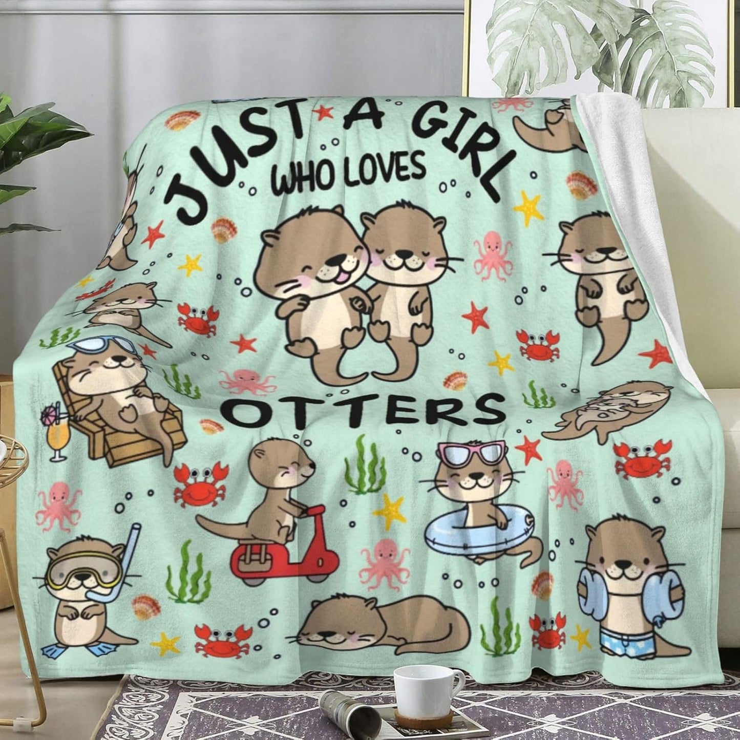 Sea Otters Blanket Gifts for Otter Lovers Kids Women,Sea Otter Accessories Stuff Cute Animal Throw Blankets,Otters Gifts for Adults Girls 60"x50"