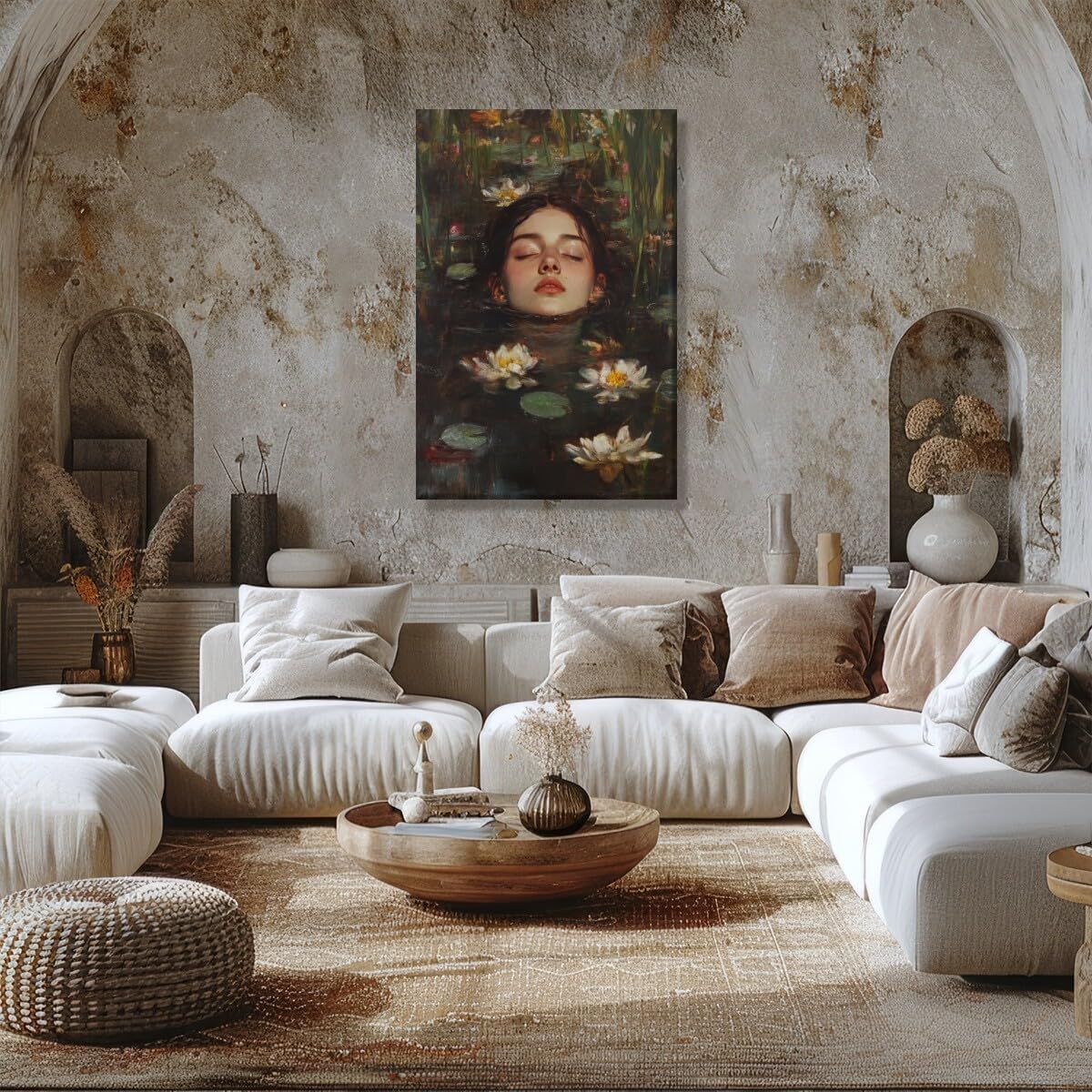Ophelia Into Lake Dark Academia Canvas Wall Art Moody Victorian Floral Print Gothic Occult Home Decor Antique Oil Painting Rustic Vintage Poster Cottagecore Aesthetic Picture 12x18inch Unframed