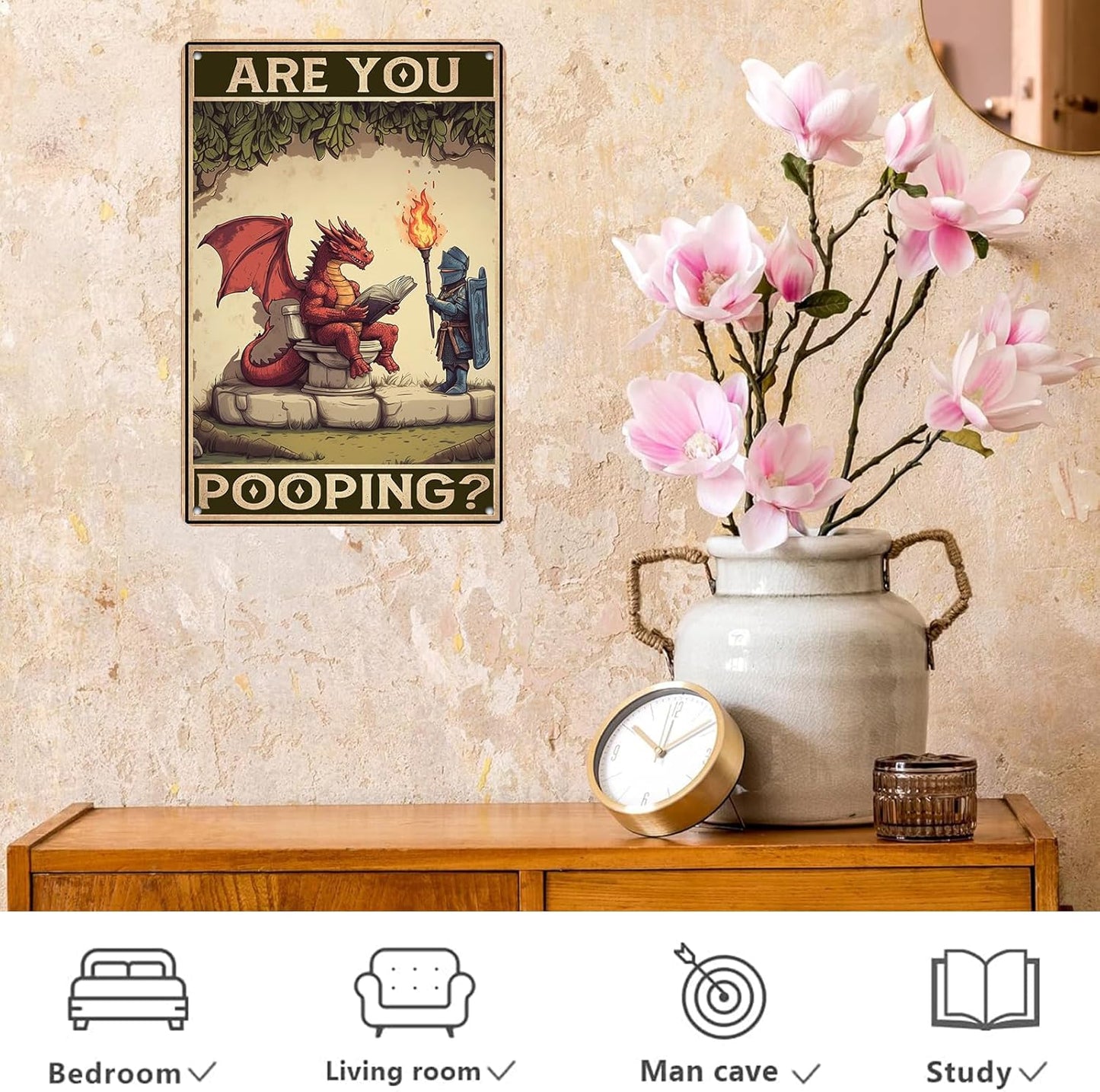 Vintage Dragon Tin Signs Are You Pooping Retro Dragon Metal Sign Dragon Signs Wall Decor Funny Wall Art Poster Decorative Painting Hanging on Wall for Bathroom Toilet Store 12 * 8in